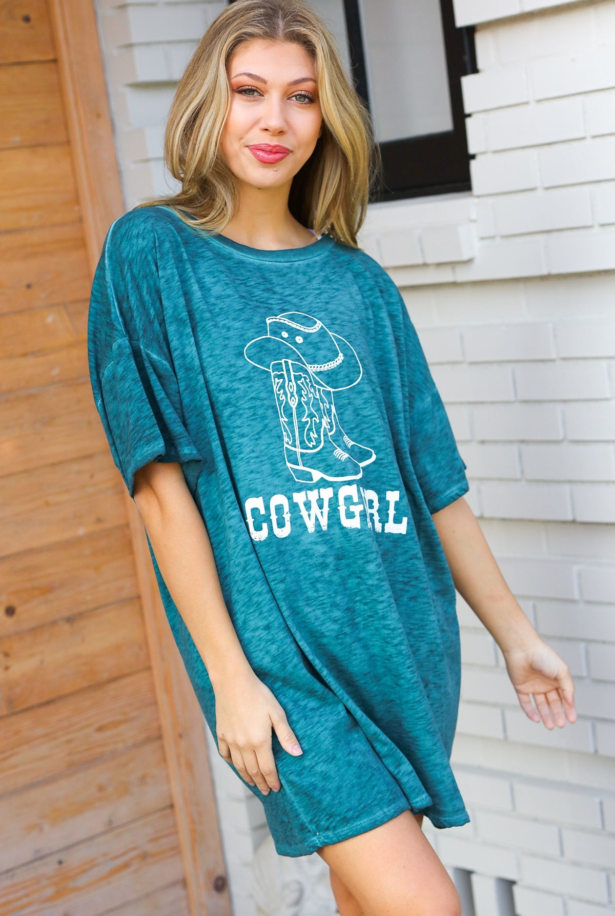 COWGIRL Emerald Cotton Blend Graphic Long Tee