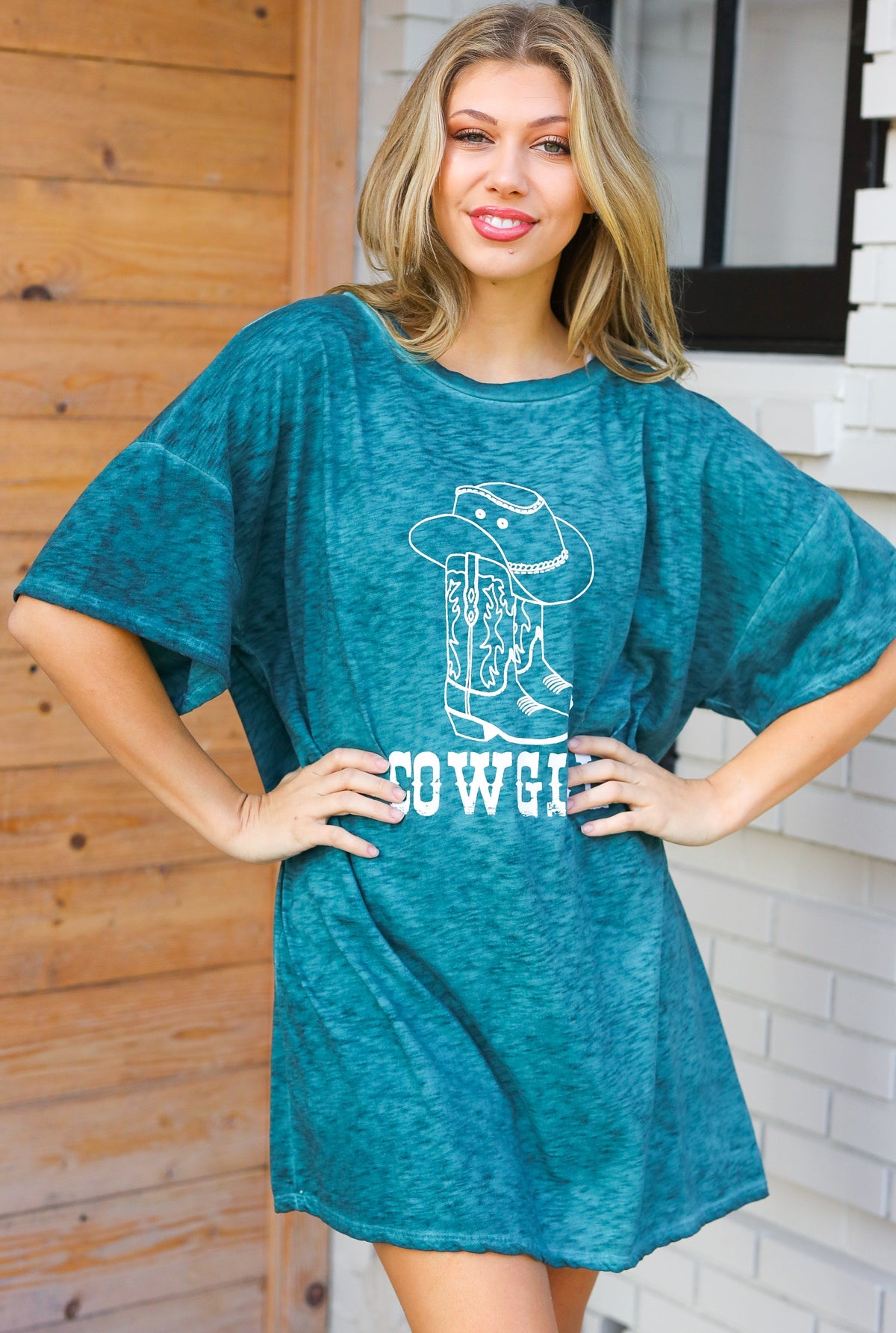 COWGIRL Emerald Cotton Blend Graphic Long Tee