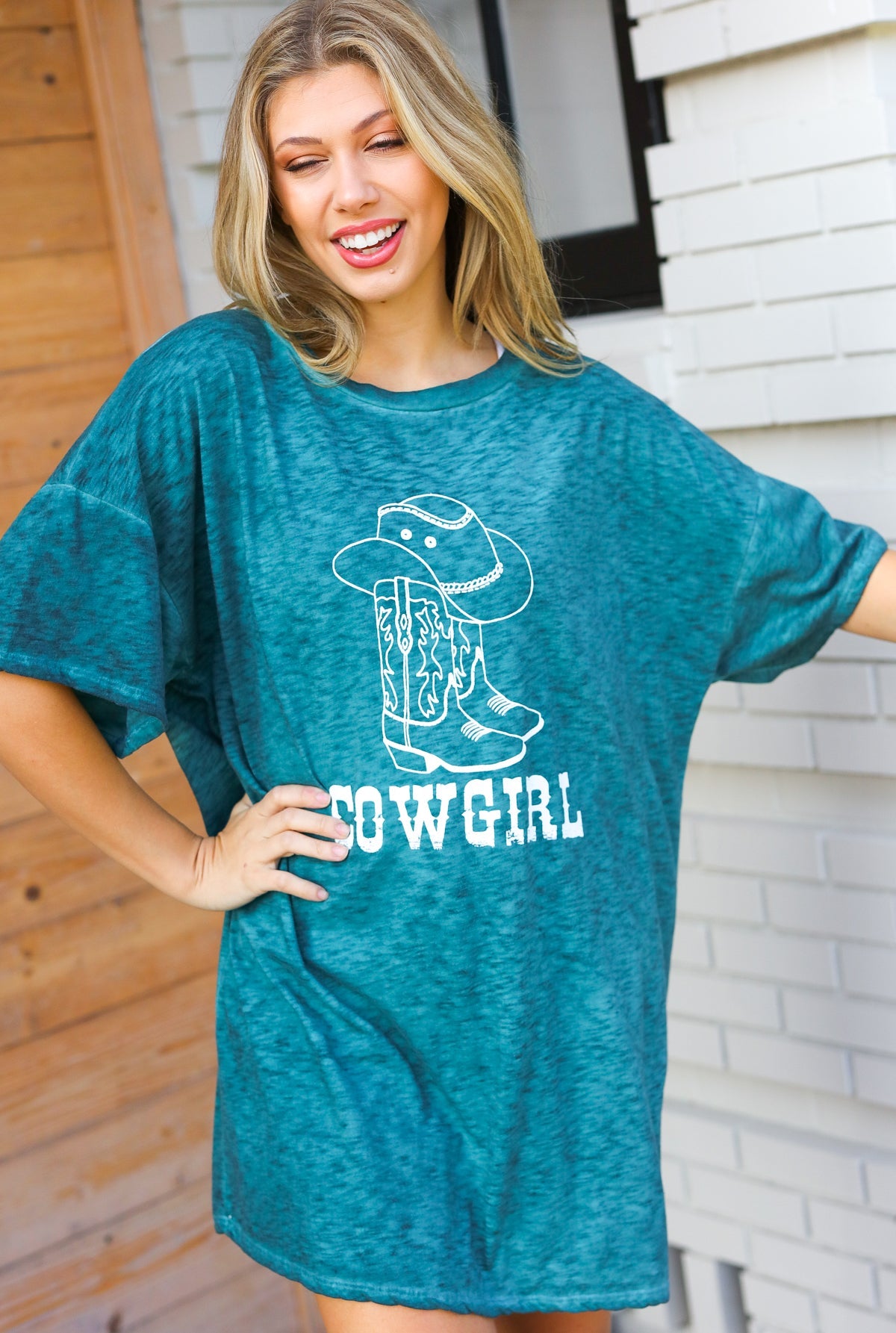 COWGIRL Emerald Cotton Blend Graphic Long Tee