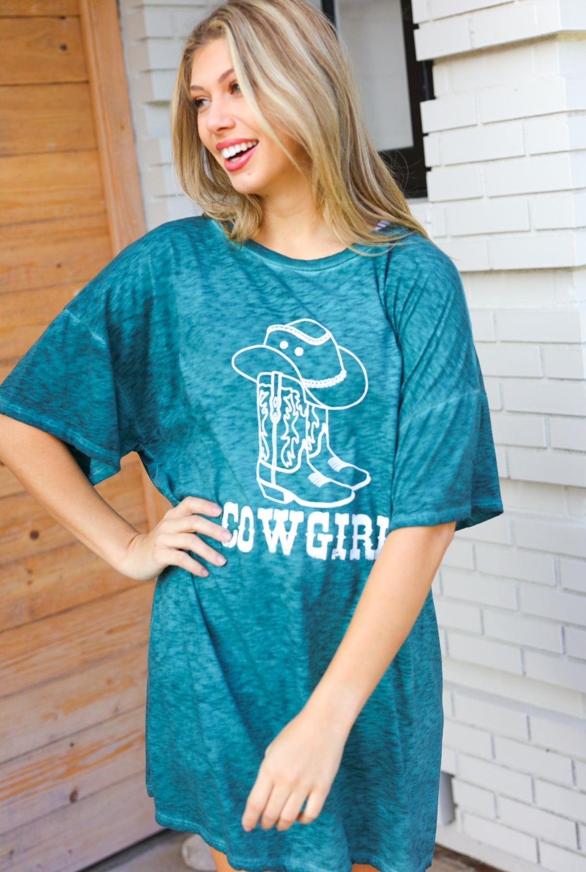 COWGIRL Emerald Cotton Blend Graphic Long Tee