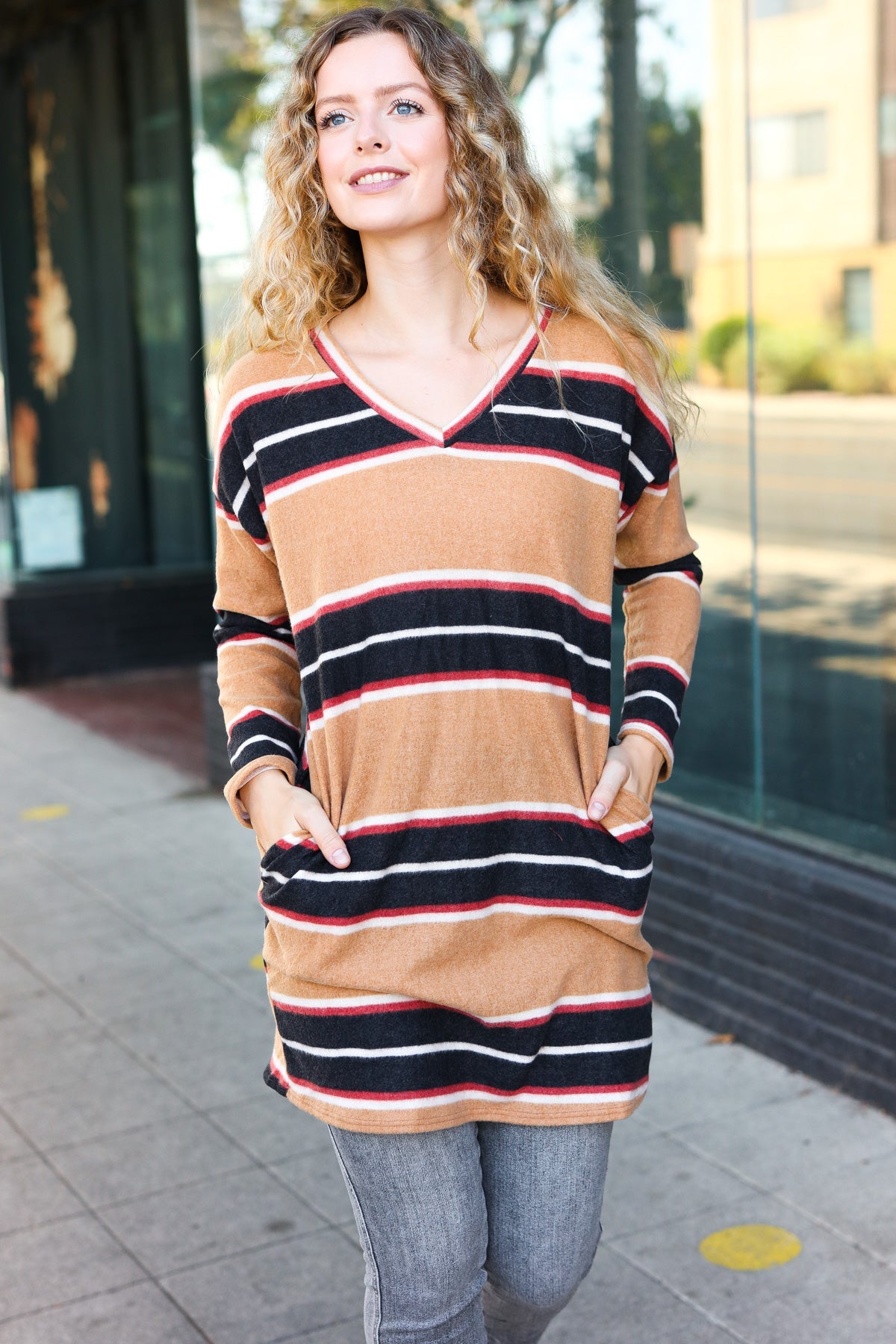 Taupe Stripe Hacci Knit Tunic