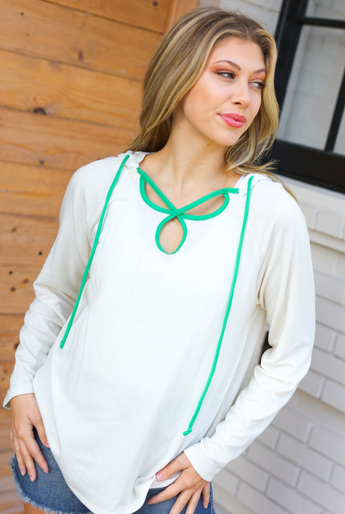 Green Clover Cut Out Terry Hoodie