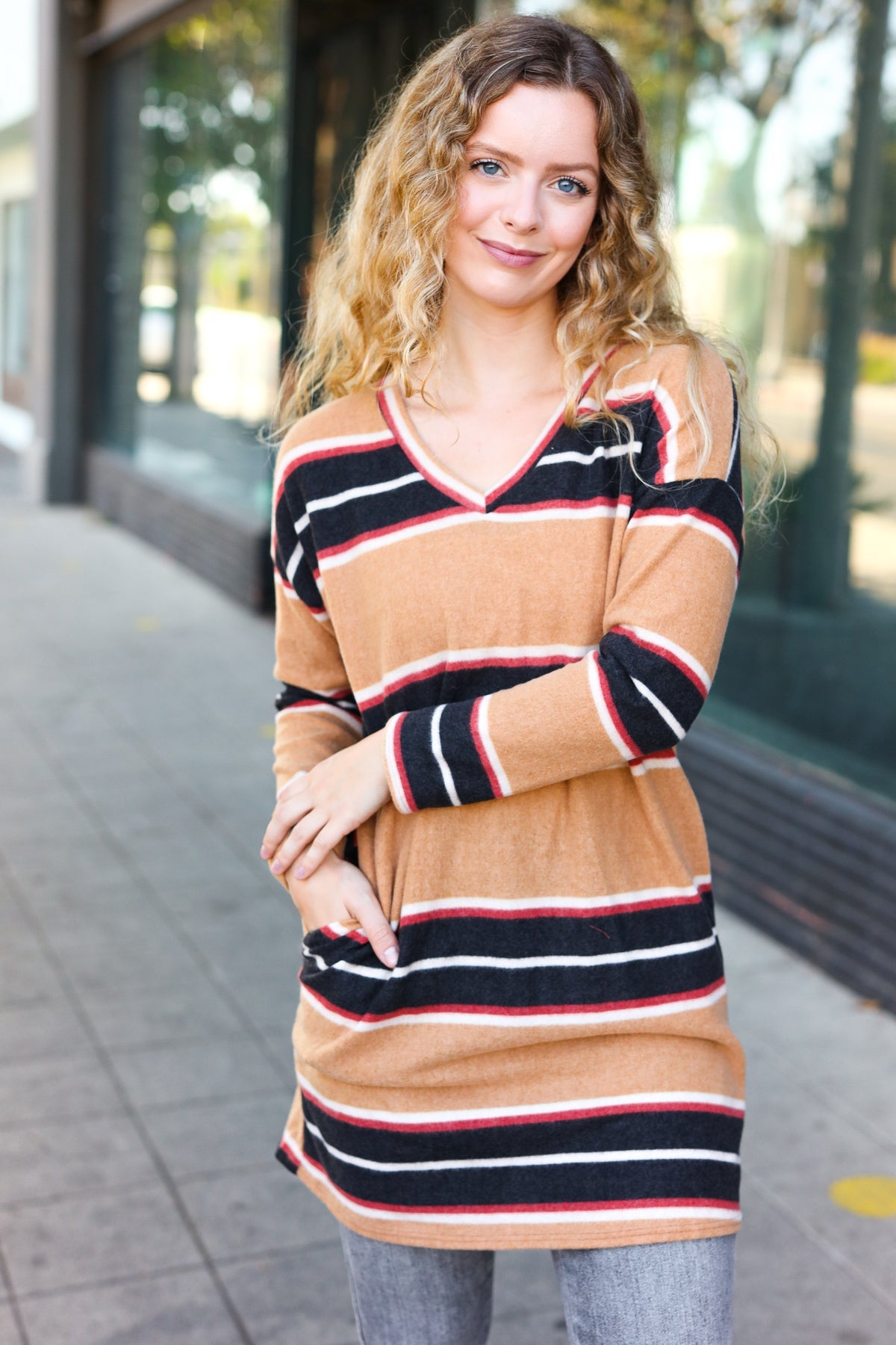 Taupe Stripe Hacci Knit Tunic