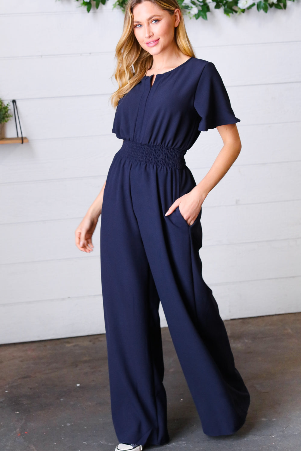 V-Neck Short Sleeve Satin Belted Jumpsuit