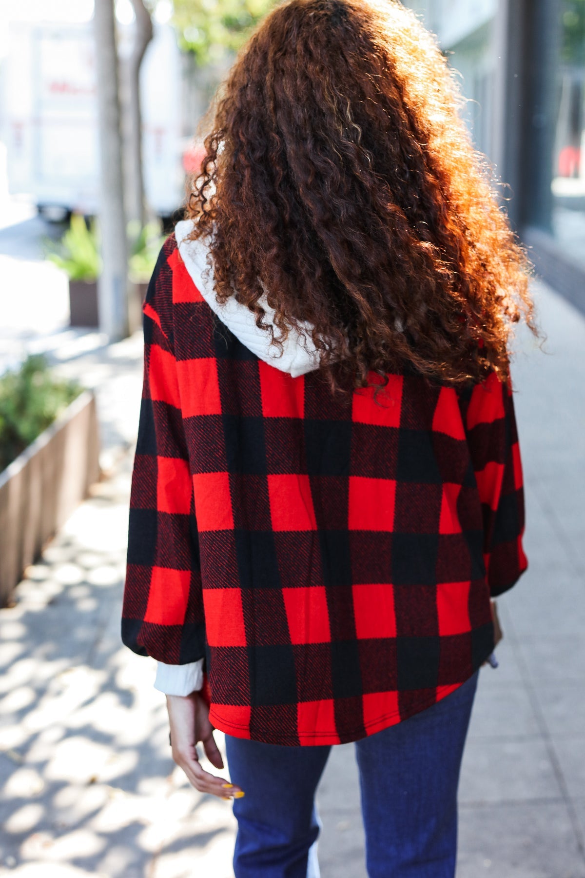 Red Buffalo Plaid Ribbed Hooded Sweater