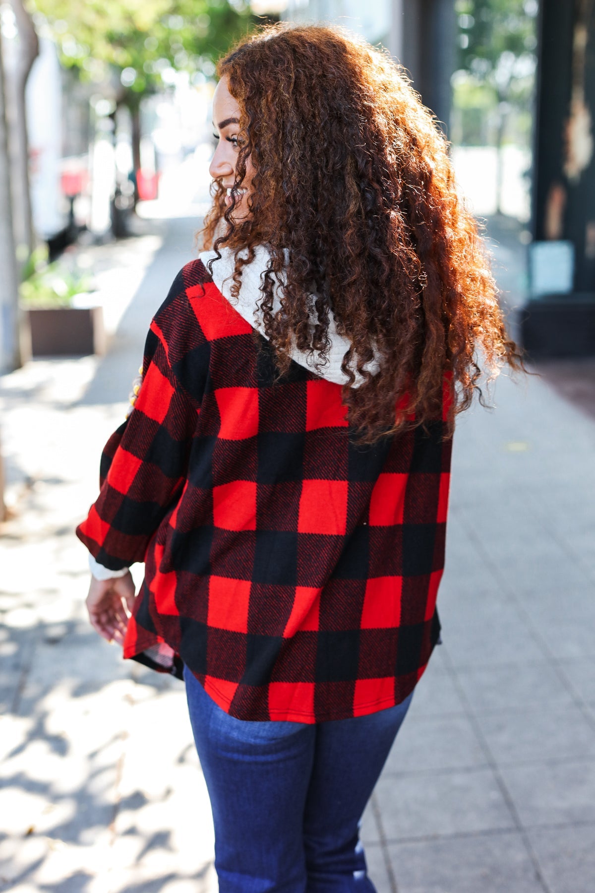 Red Buffalo Plaid Ribbed Hooded Sweater