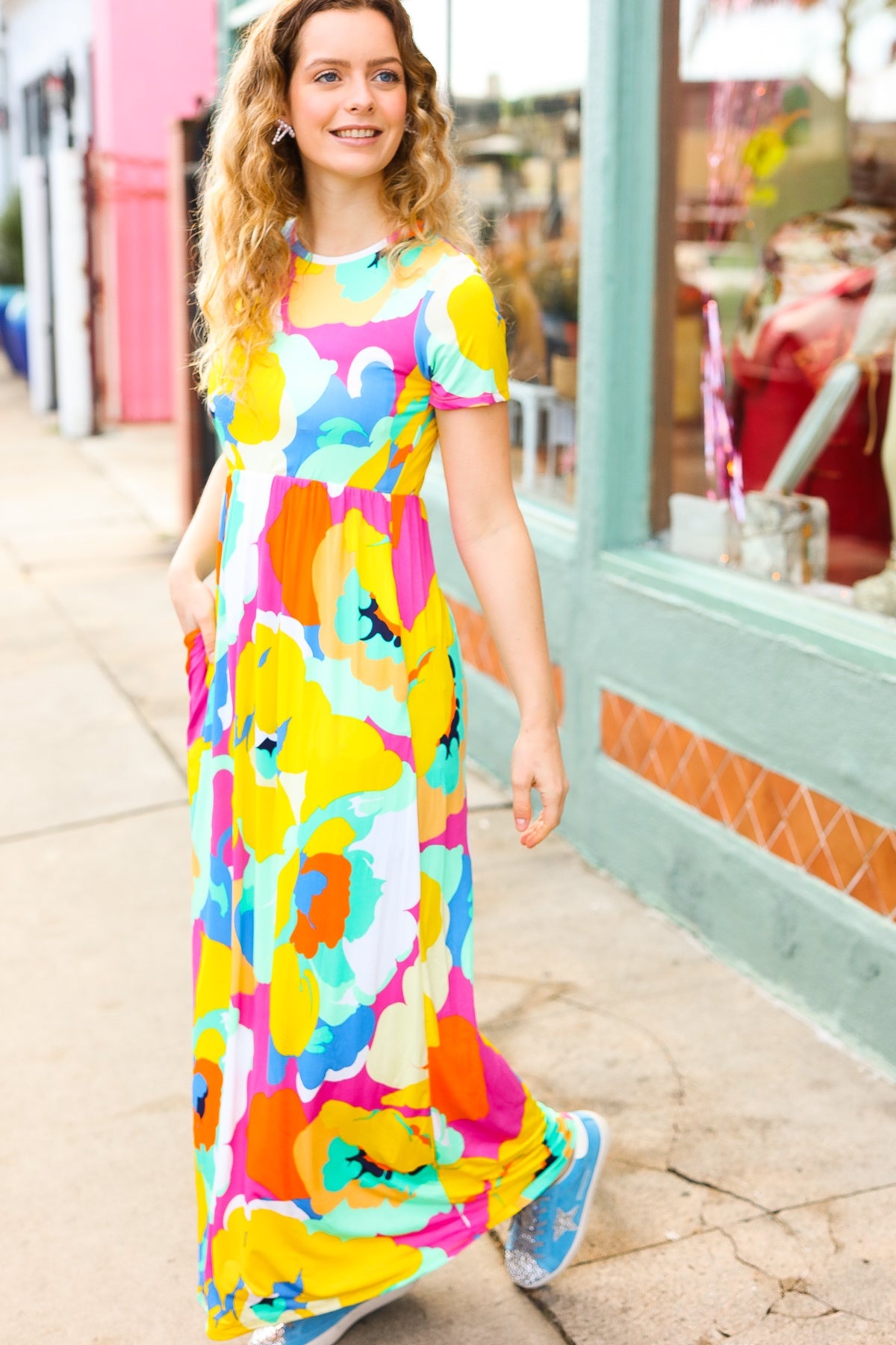 Yellow/Mint Floral Fit & Flare Maxi Dress