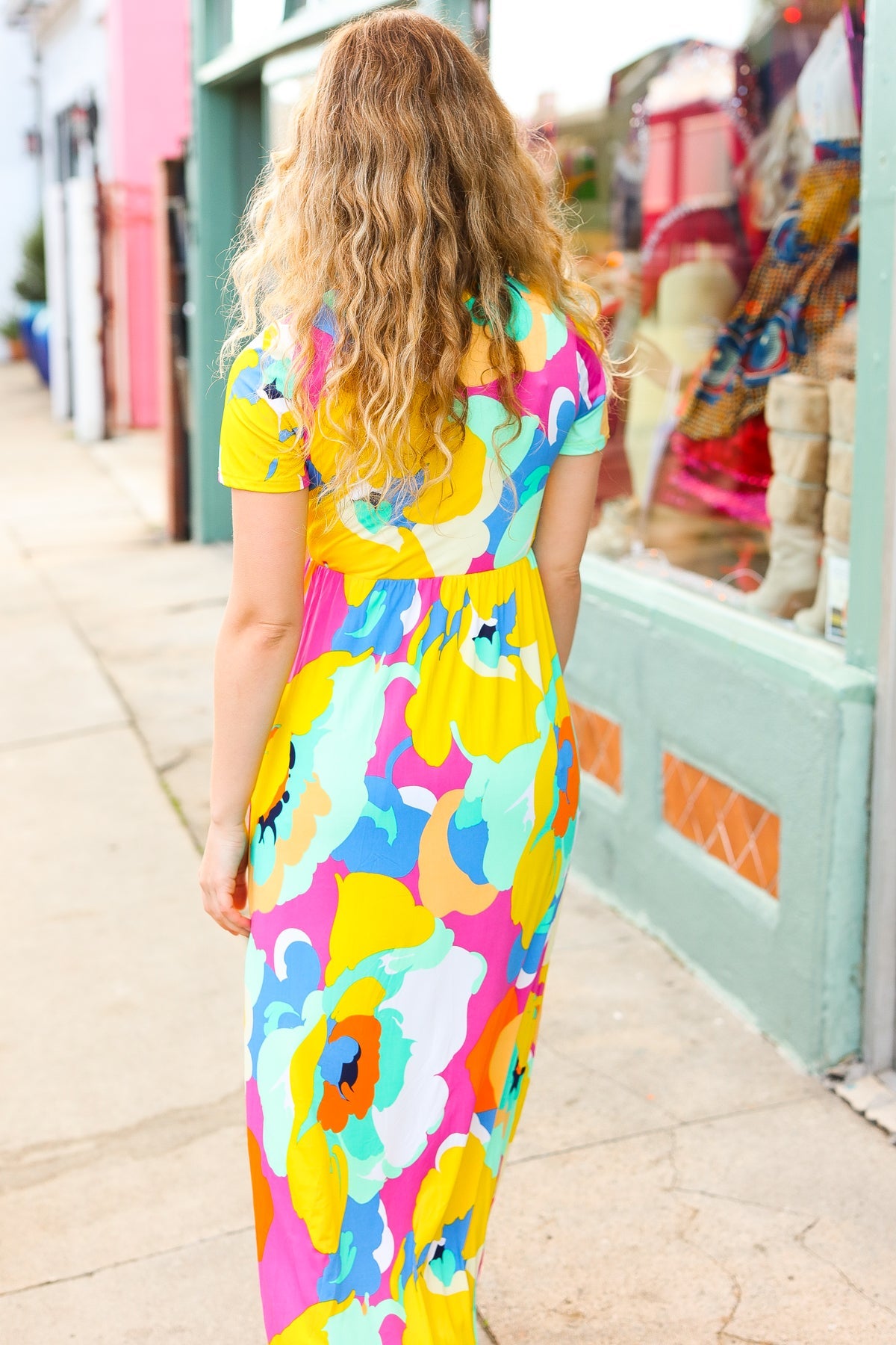 Yellow/Mint Floral Fit & Flare Maxi Dress