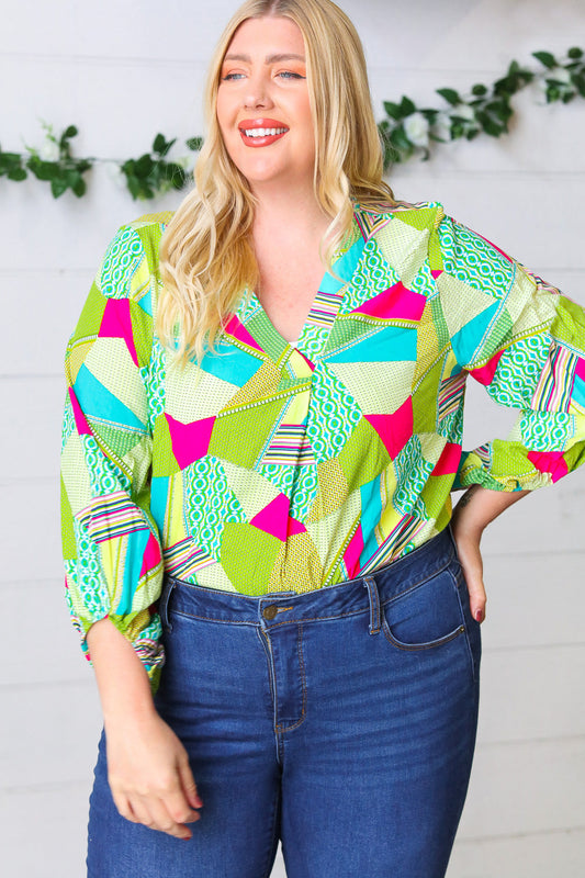 Key Lime Geometric Color Block Top