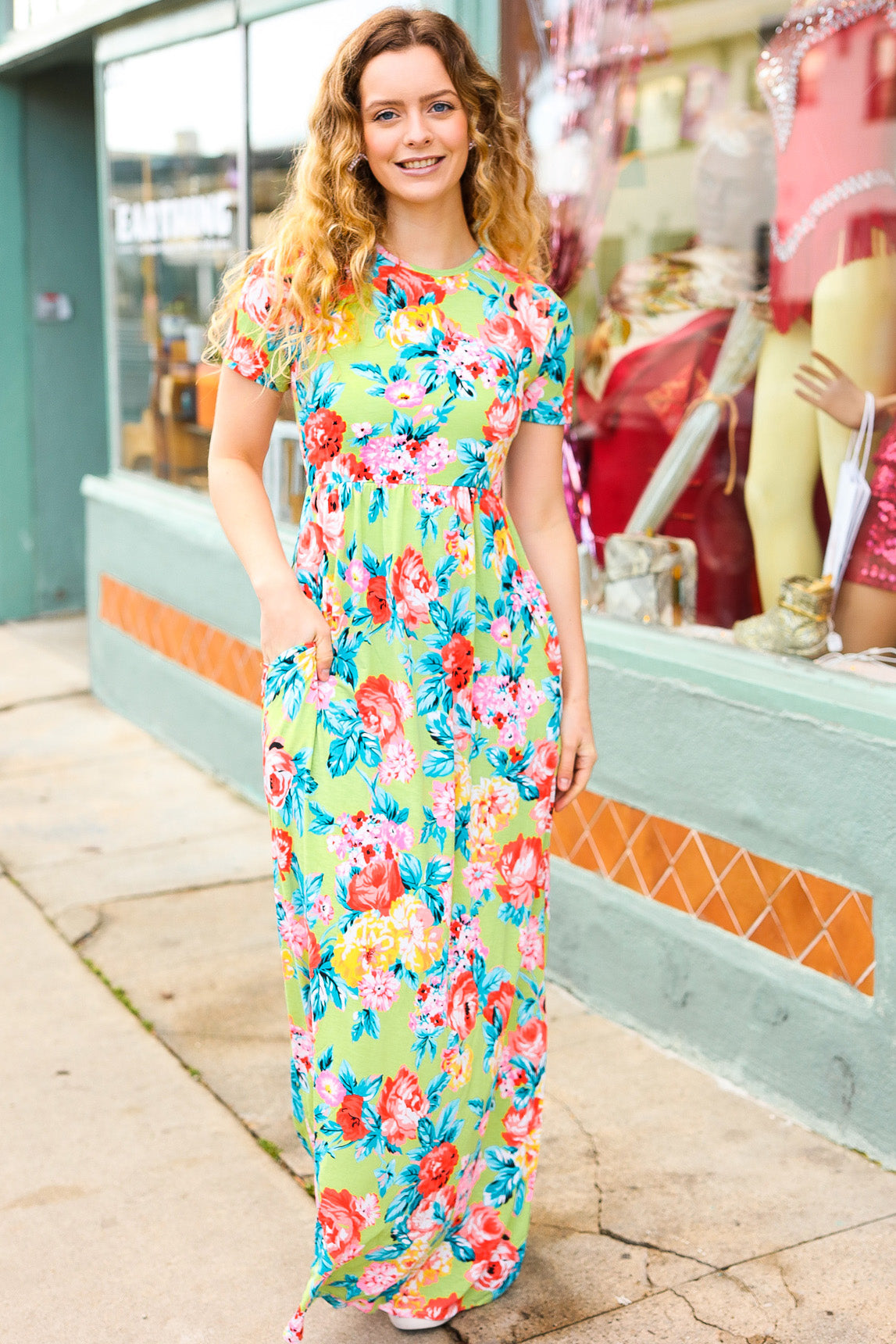 Lime Floral Print Fit & Flare Maxi Dress