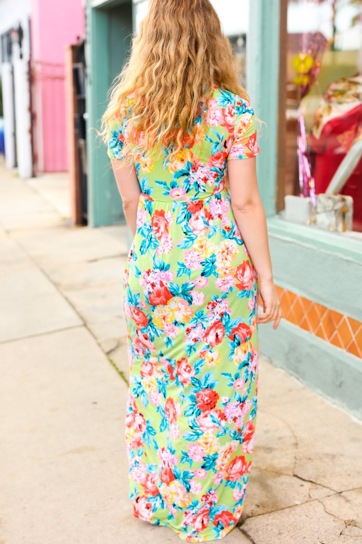 Lime Floral Print Fit & Flare Maxi Dress