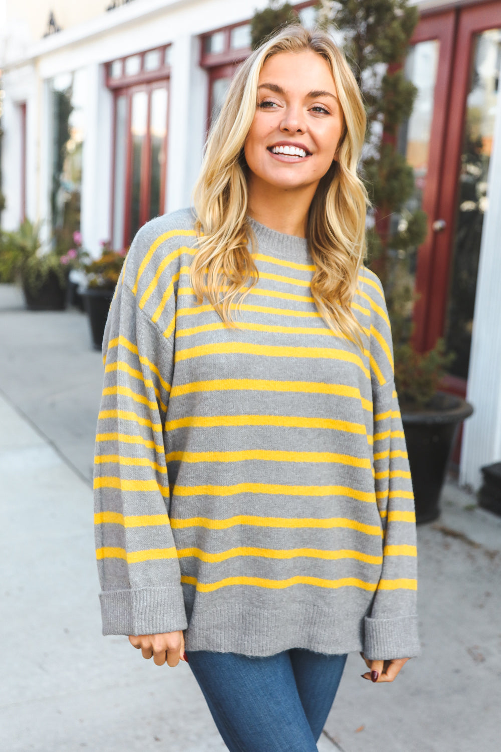 Sunflower Multi Stripe Ribbed Knit Sweater