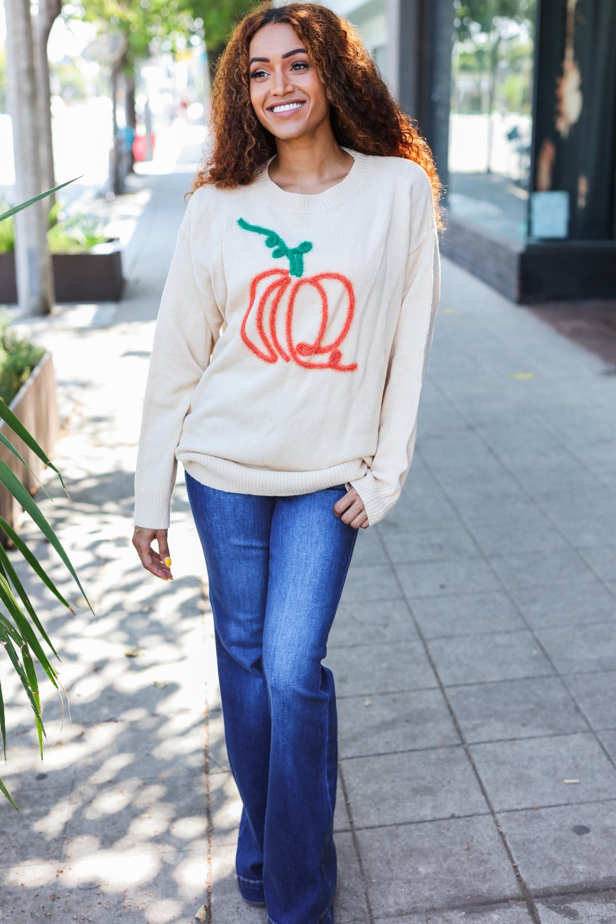 Taupe Embroidered Pumpkin Oversized Sweater