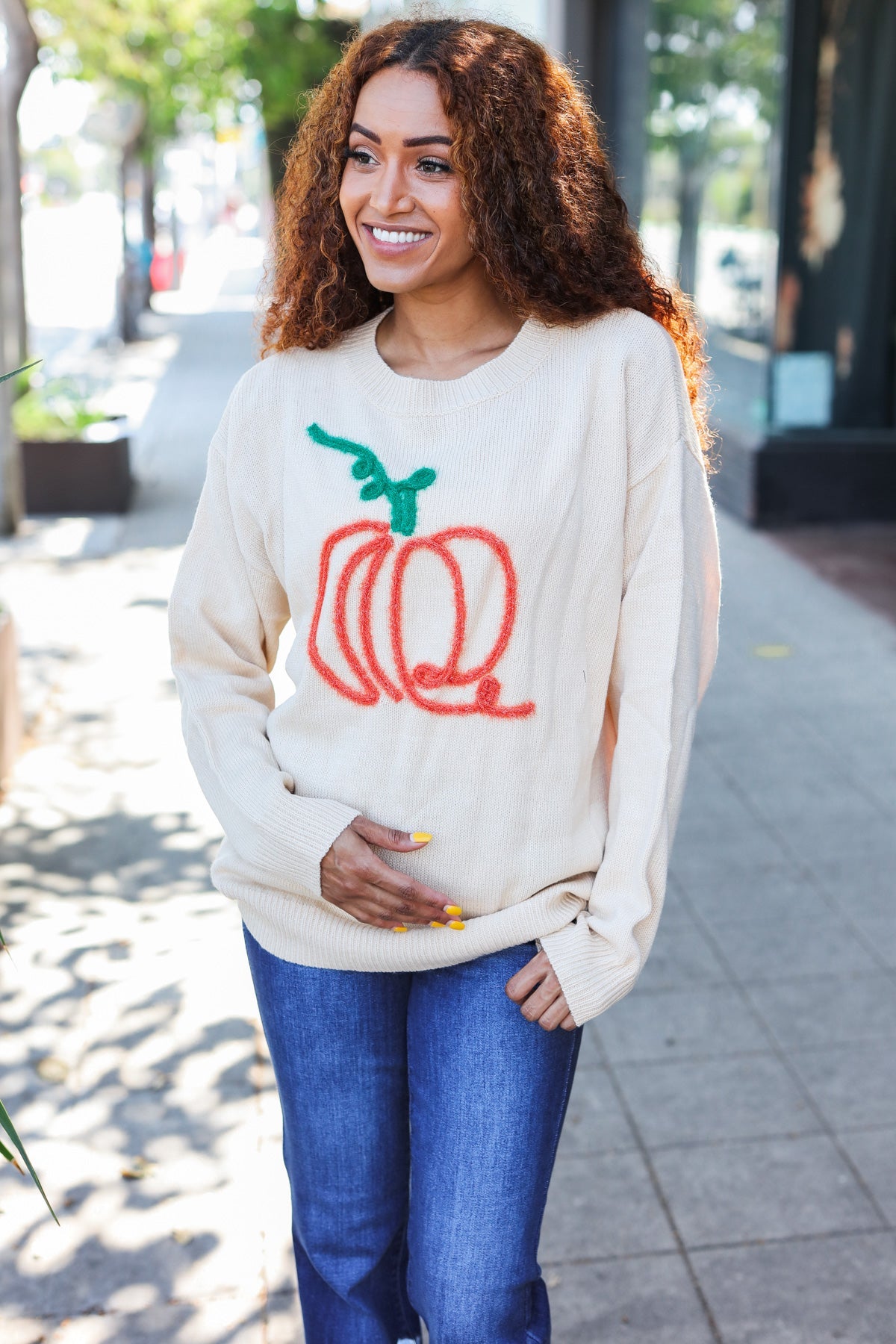 Taupe Embroidered Pumpkin Oversized Sweater