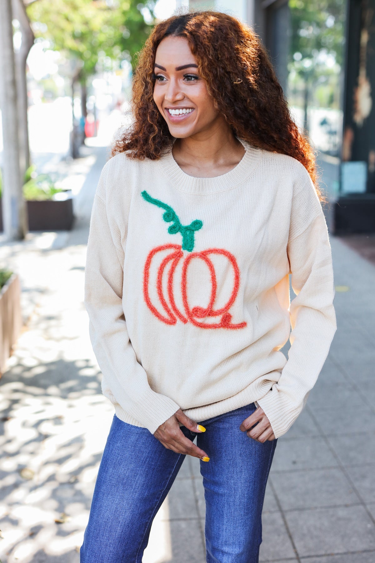 Taupe Embroidered Pumpkin Oversized Sweater