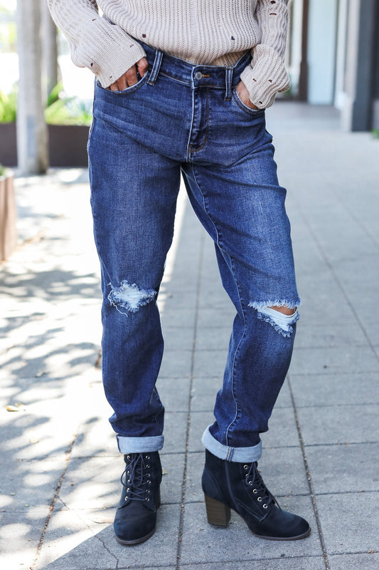 Medium Wash Mid Rise Distressed Slim Fit Jeans