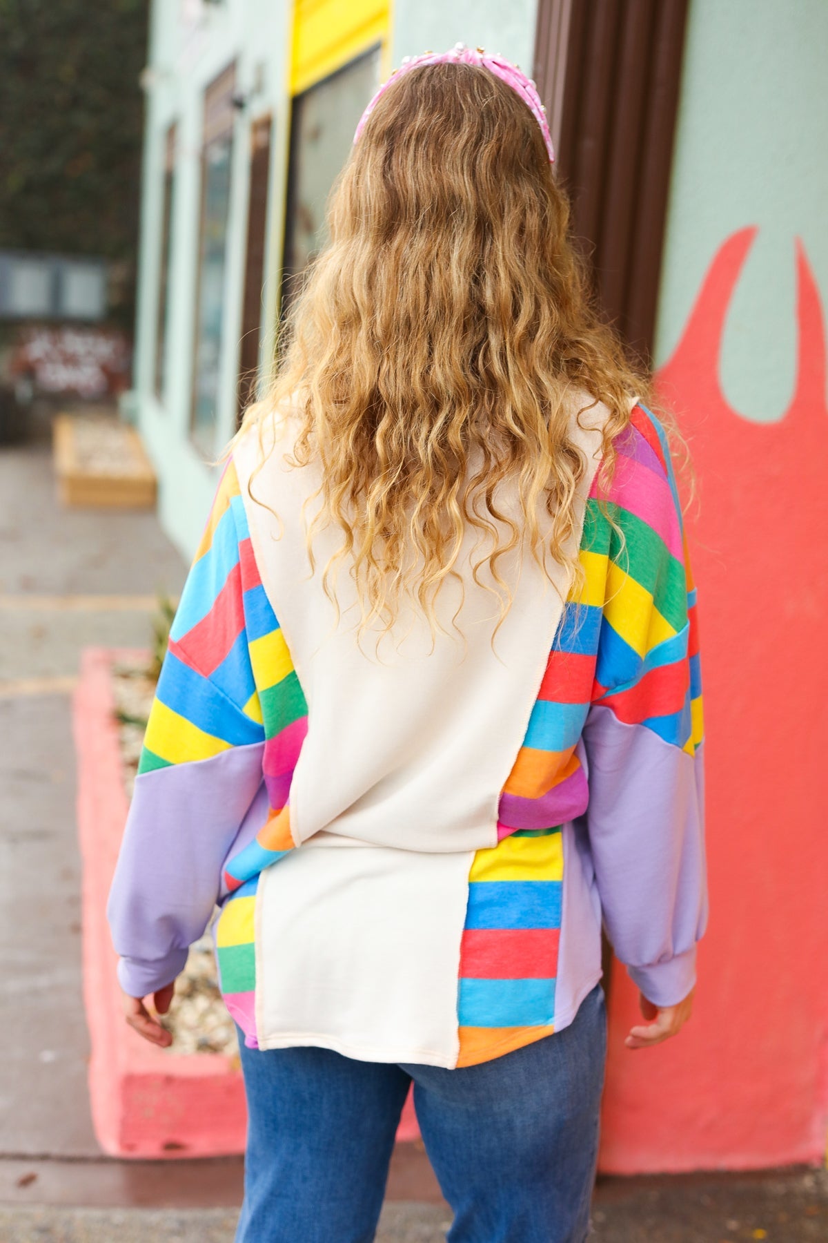 Lilac Multicolor Stripe Collared V Neck Pullover