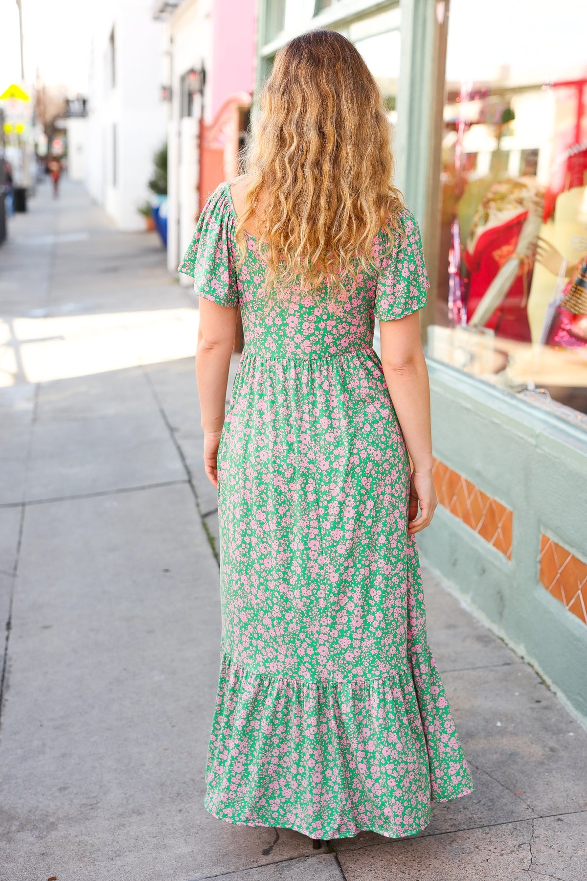 Green Ditsy Floral Fit & Flare Maxi Dress