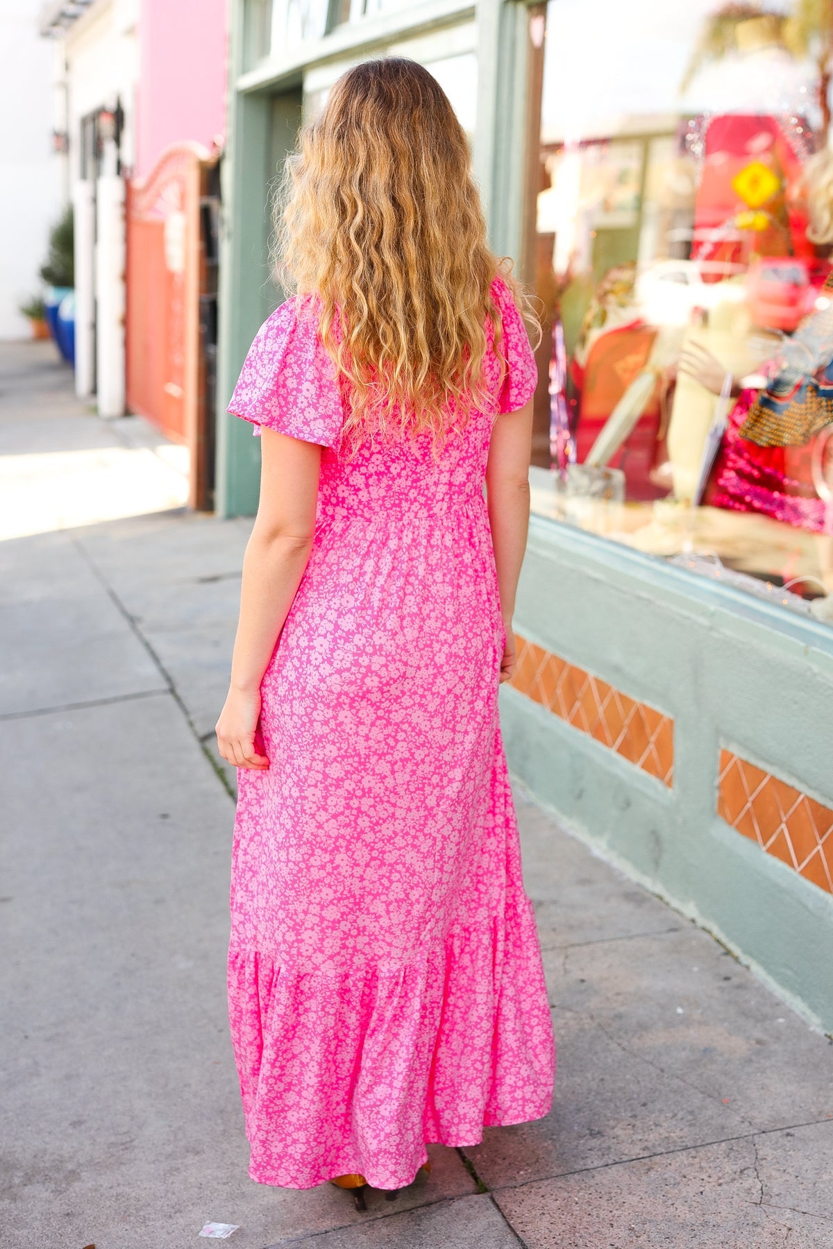 Fuchsia Ditsy Floral Fit & Flare Maxi Dress