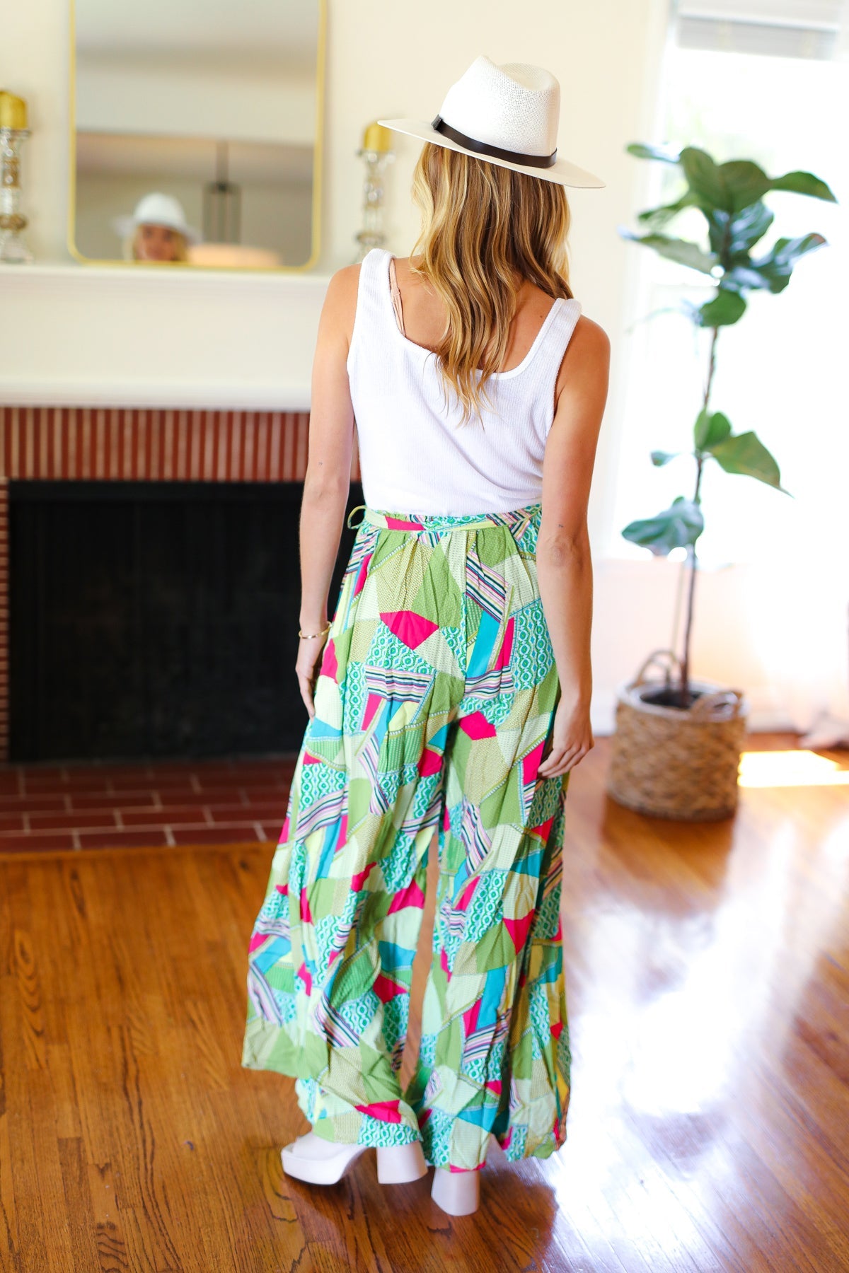 Ivory & Mint Corded Geo Print Wide Leg Jumpsuit