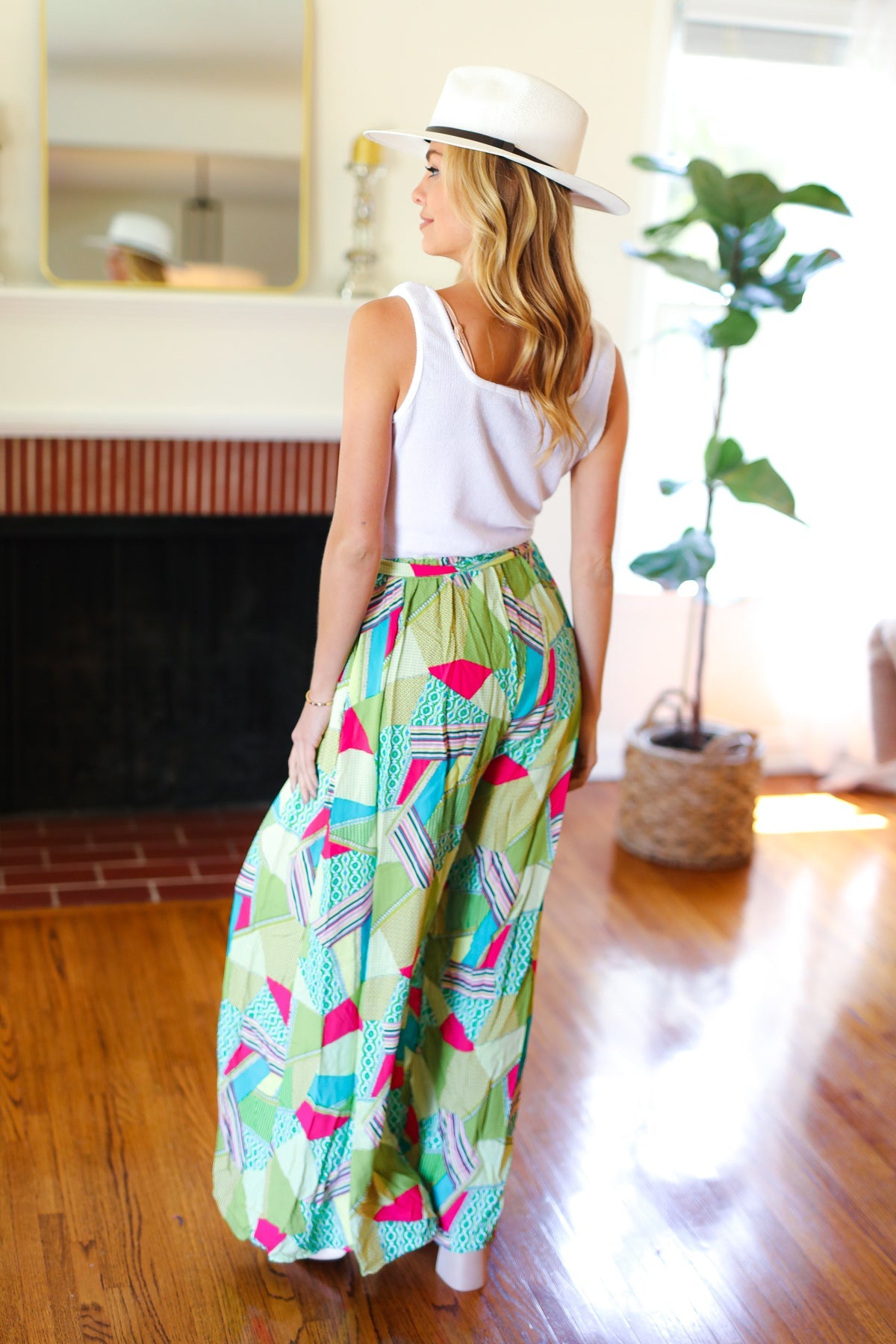 Ivory & Mint Corded Geo Print Wide Leg Jumpsuit