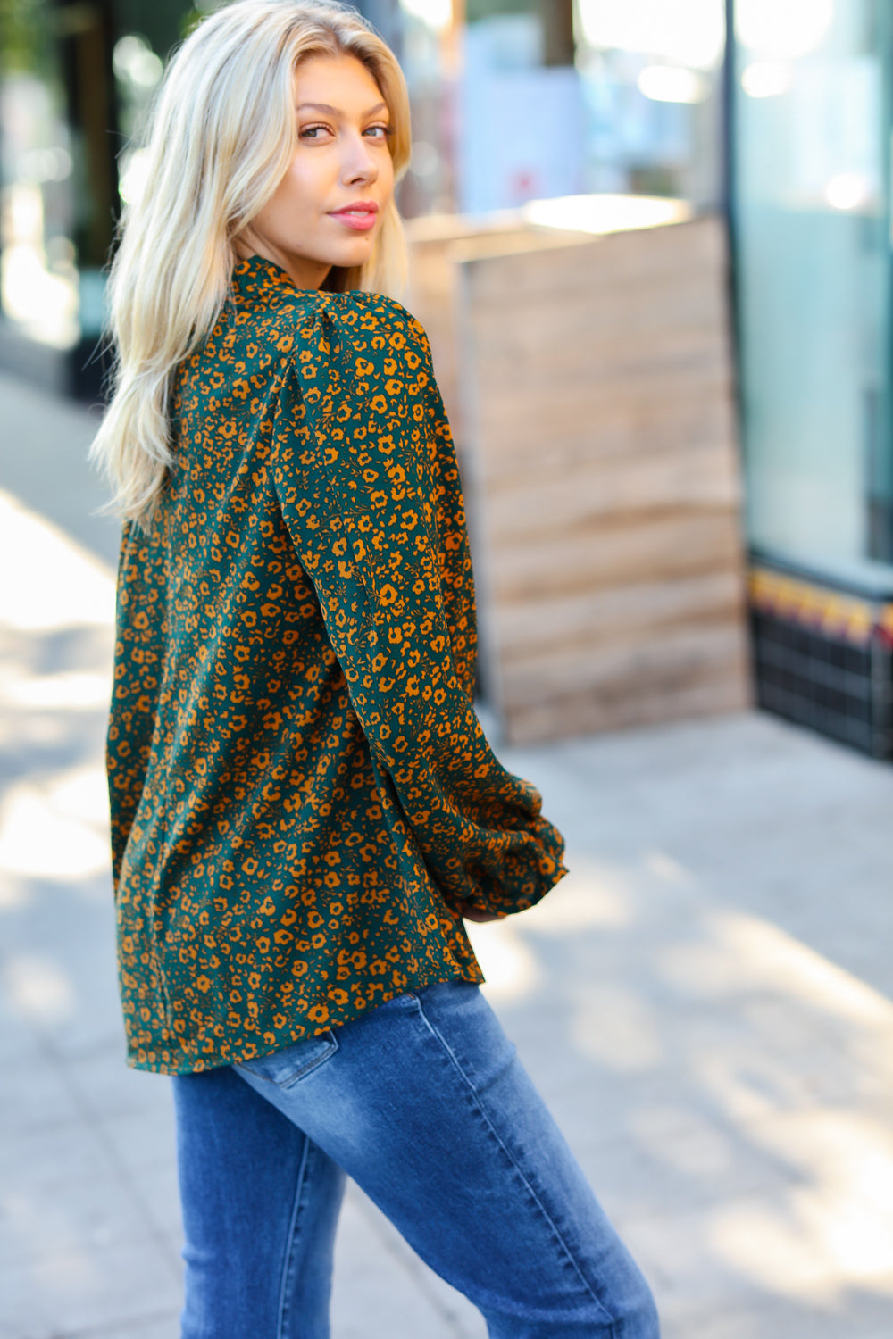 Sweet But Sassy Hunter Green Ditsy Floral Frill Neck Blouse Top