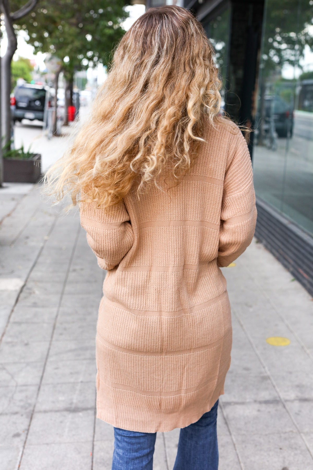 Oatmeal Striped Knit Open Cardigan