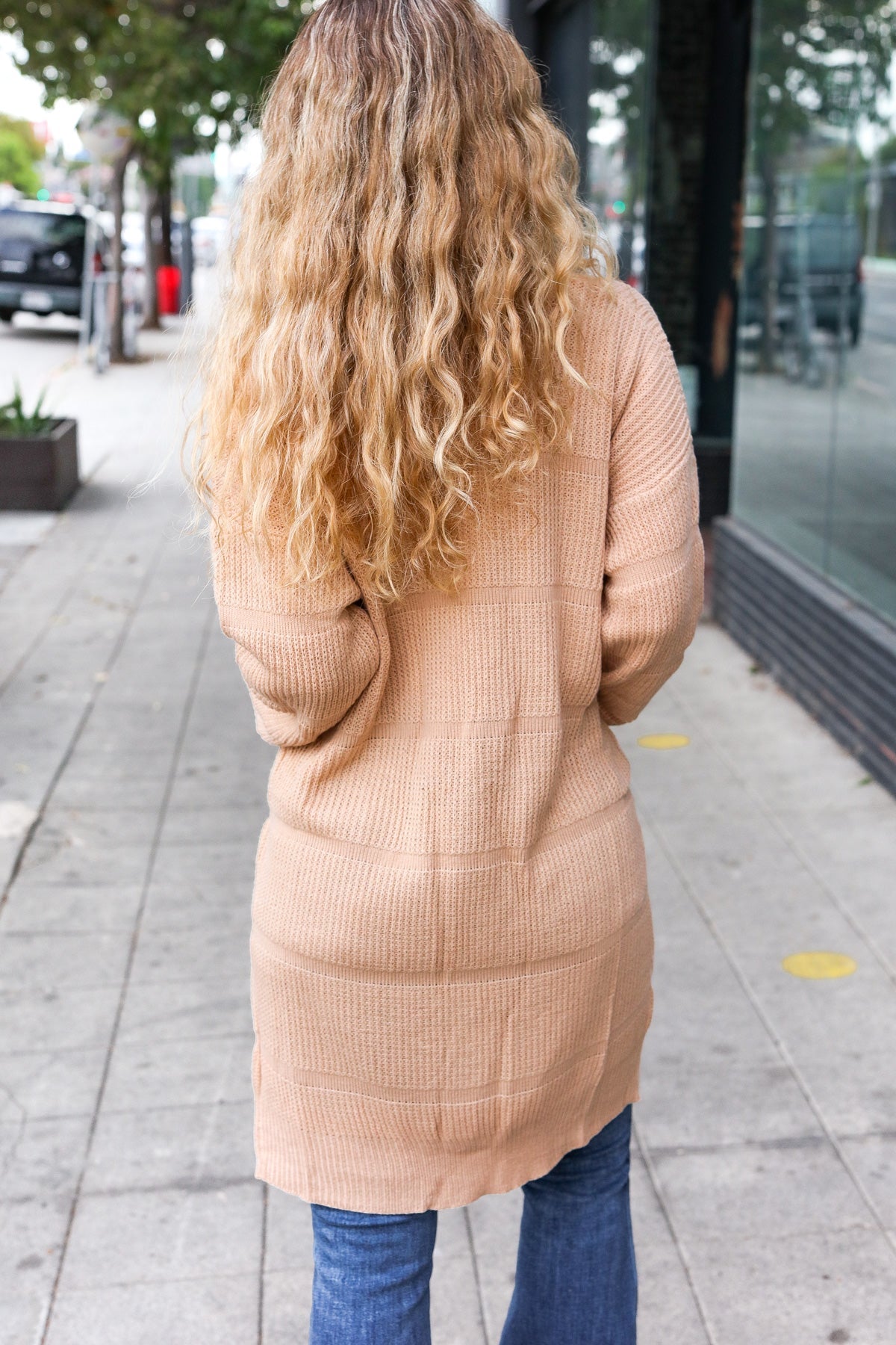 Oatmeal Striped Knit Open Cardigan