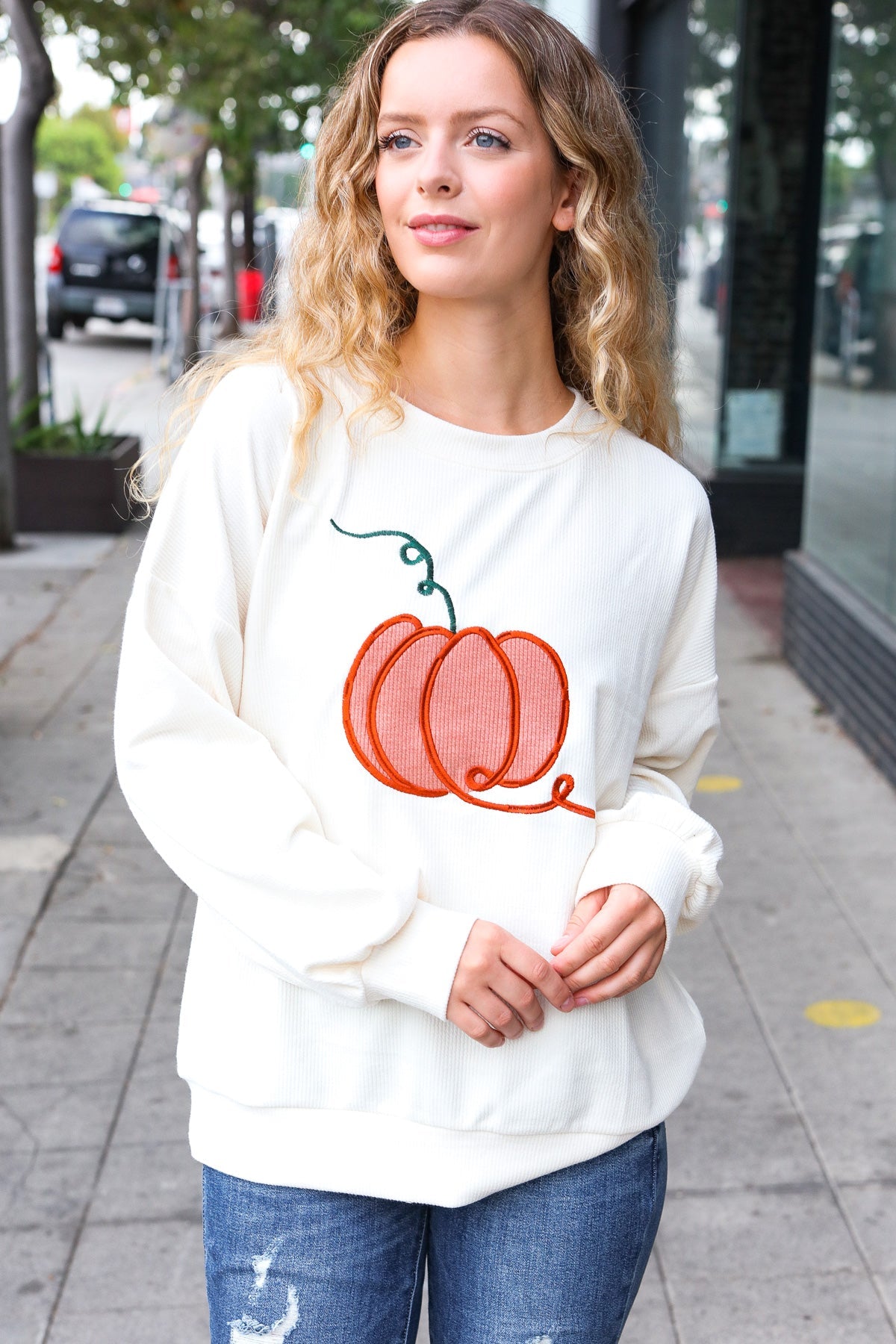 Ivory Embroidered Pumpkin Knit Sweater