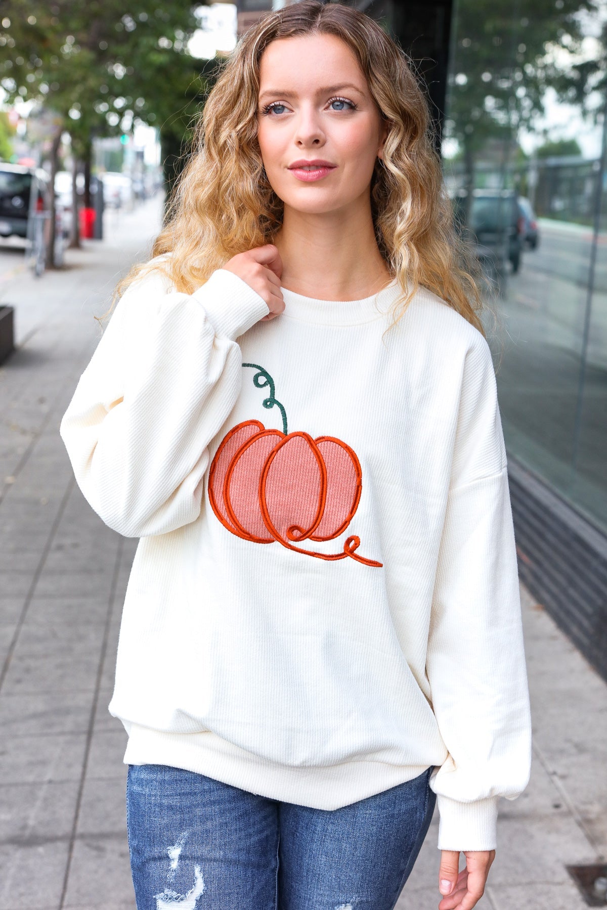 Ivory Embroidered Pumpkin Knit Sweater