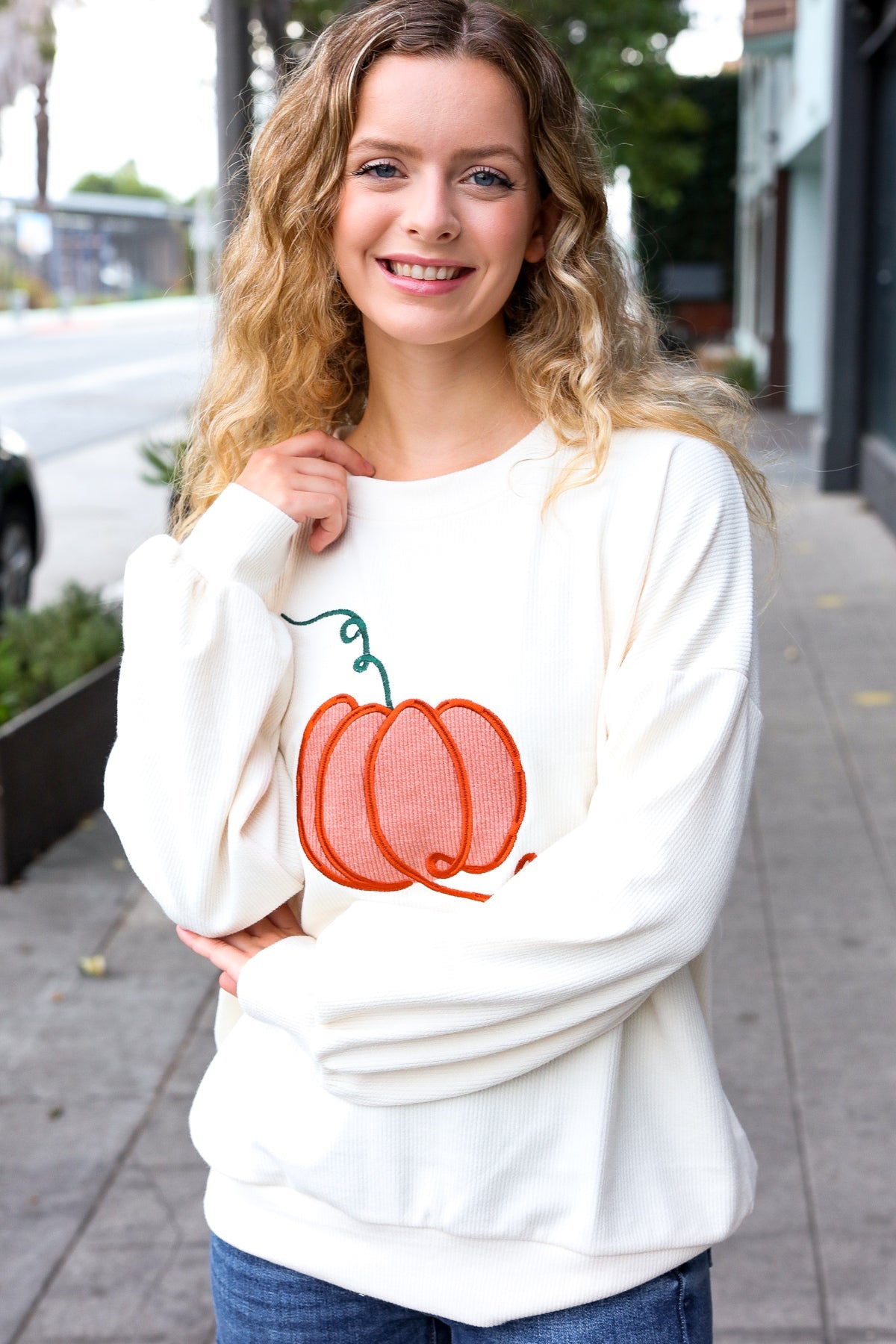 Ivory Embroidered Pumpkin Knit Sweater