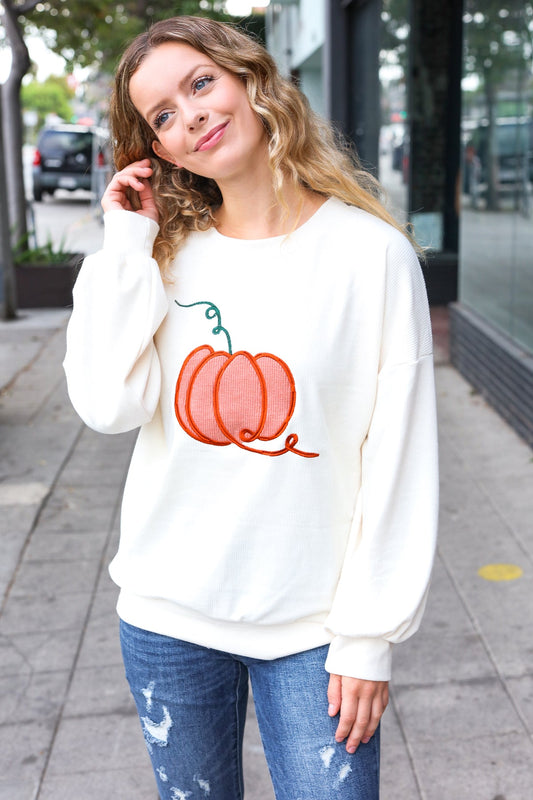 Ivory Embroidered Pumpkin Knit Sweater