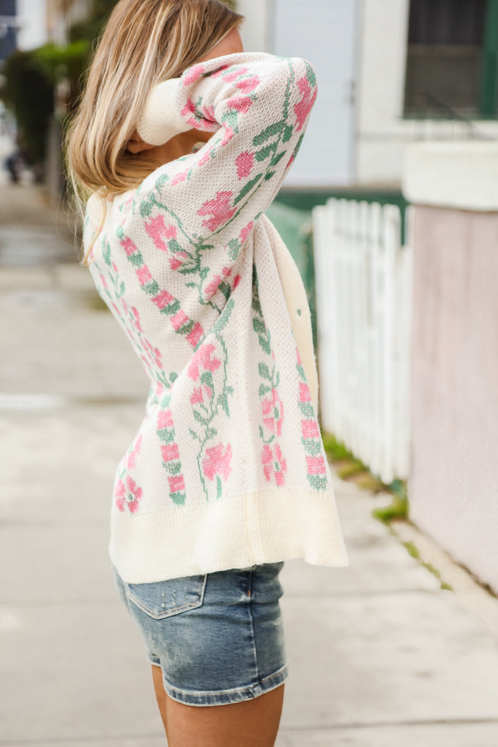 Ivory Floral Jacquard Button Cardigan