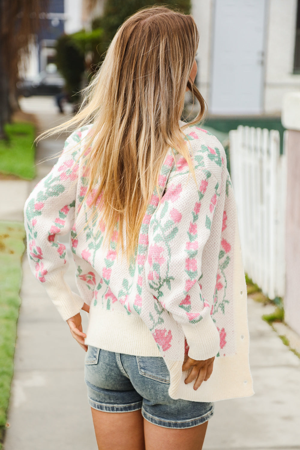 Ivory Floral Jacquard Button Cardigan