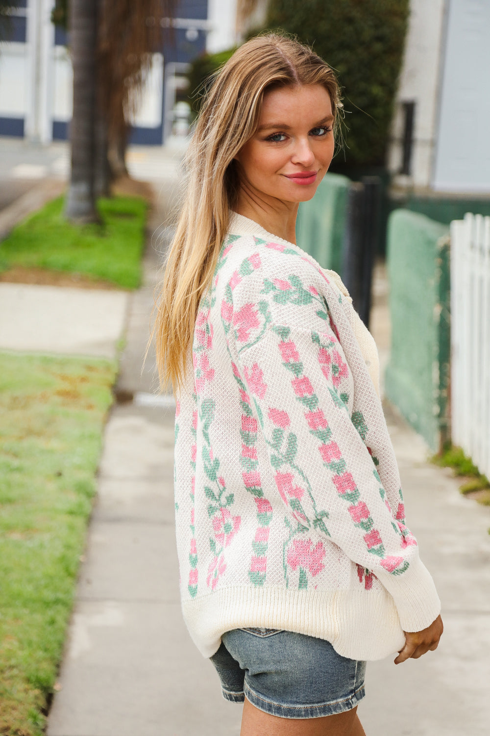 Ivory Floral Jacquard Button Cardigan