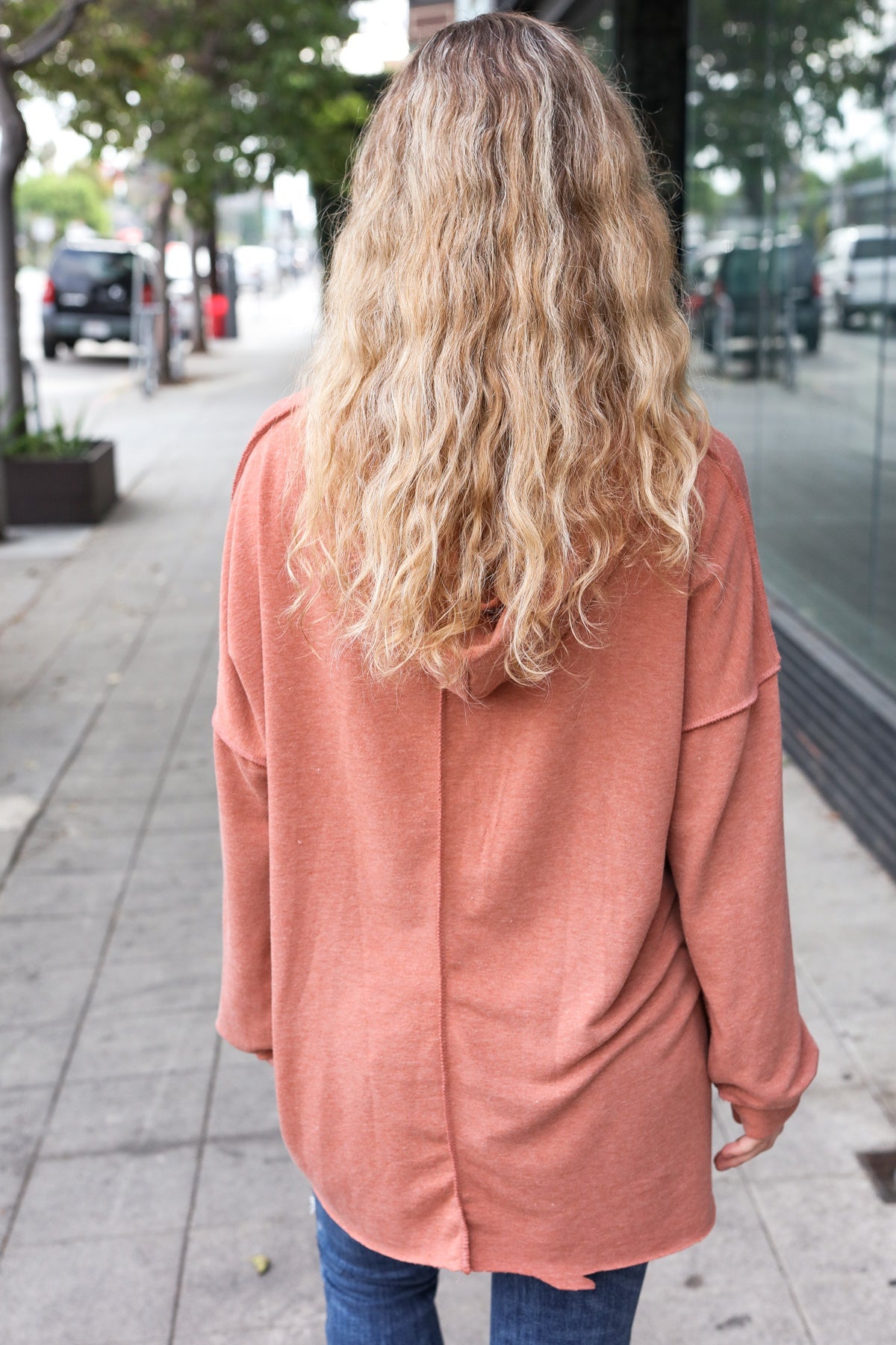 Rust Stripe Color Block French Terry Hoodie