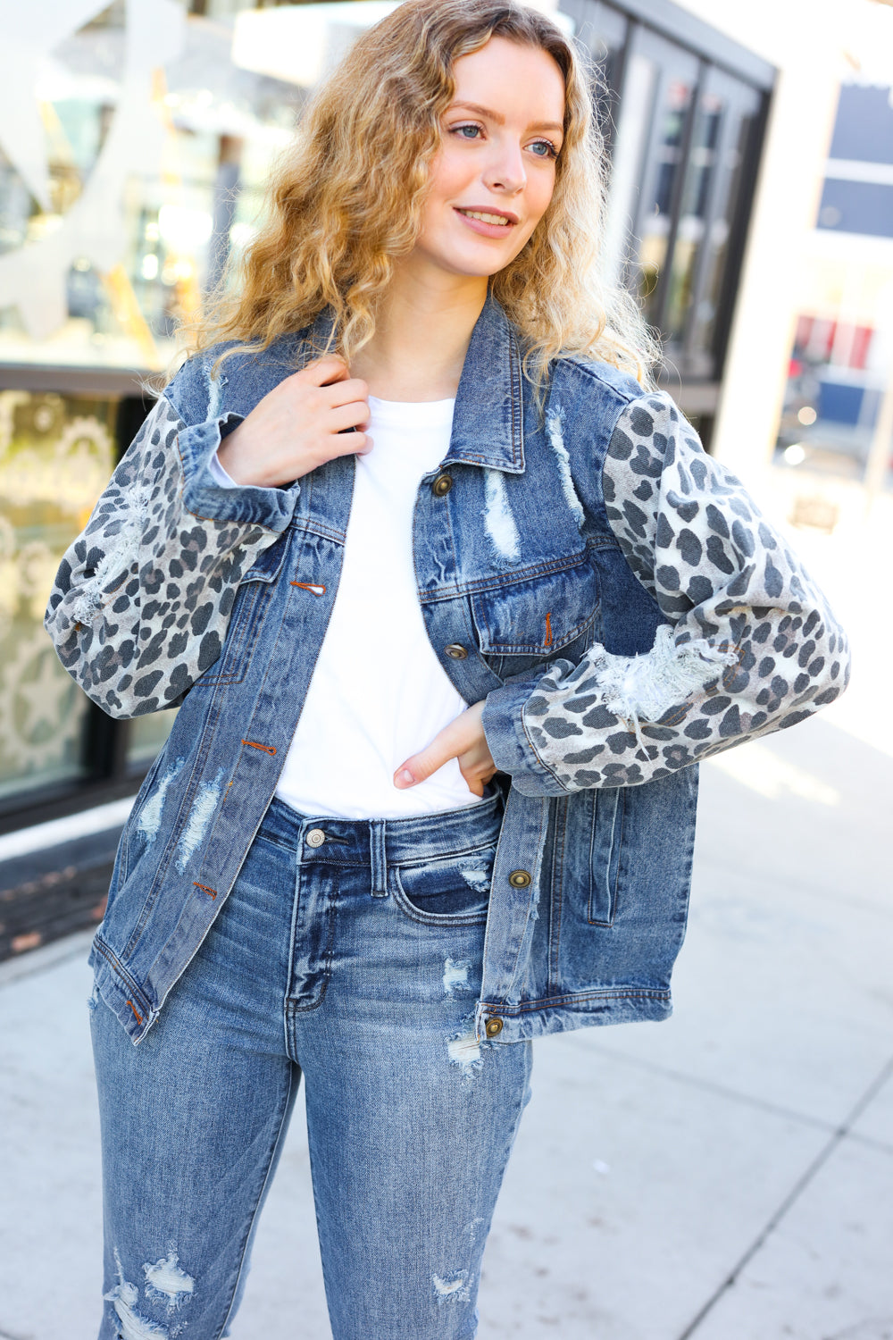 Edie Cotton Sherpa Lined Cropped Denim Jacket In Vintage Blue – K. A.  Classics