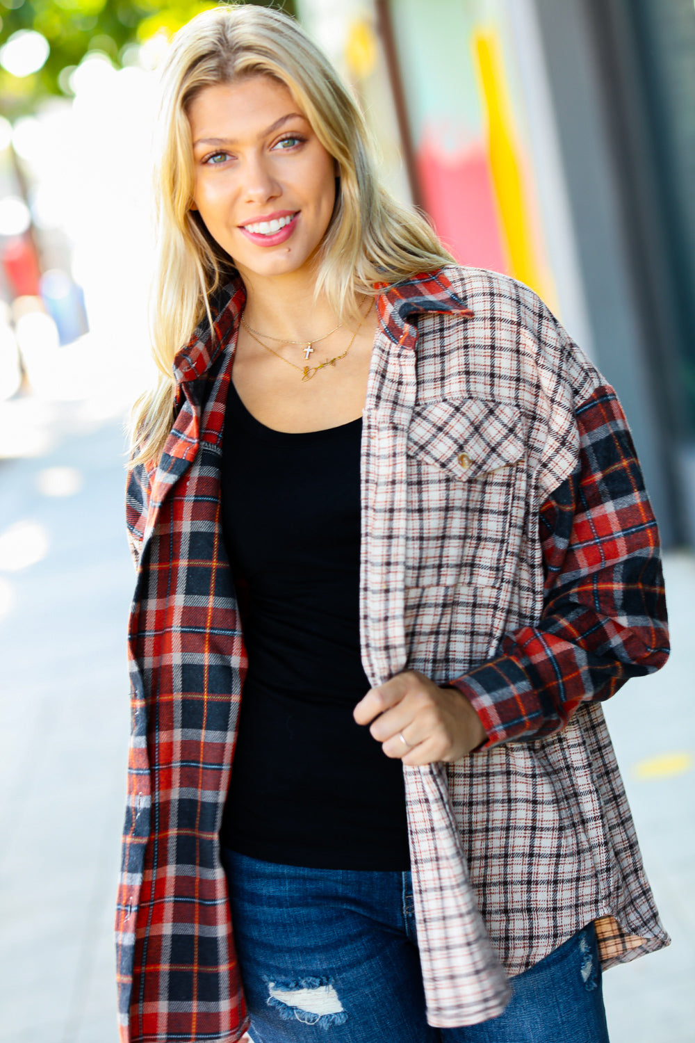 Rust & Taupe Plaid Color Block Shacket