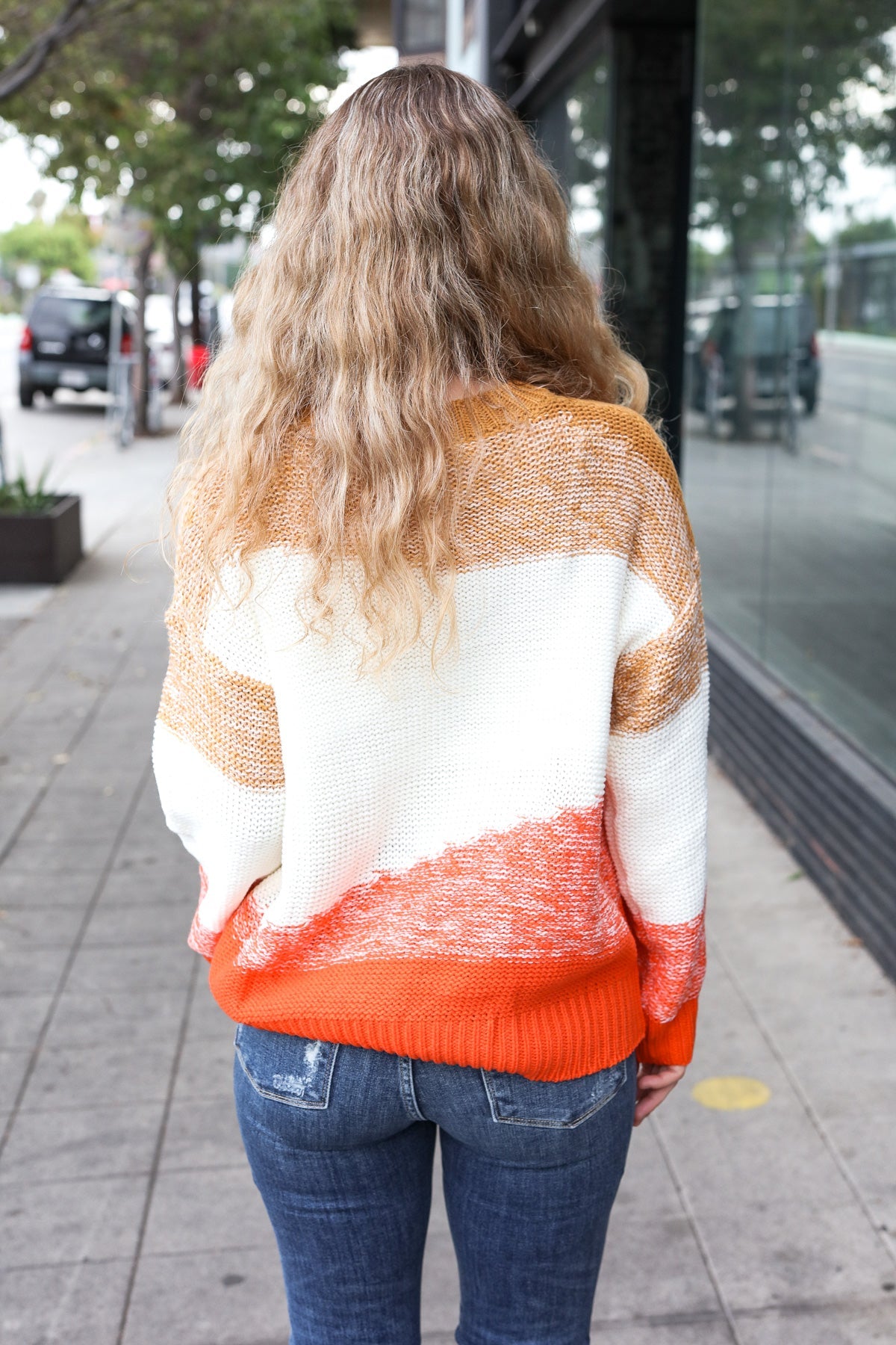 Camel & Orange Color Block Sweater