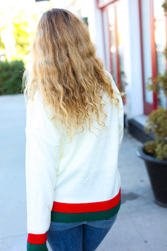 Red & Green "Holly Jolly" Lurex Embroidered Sweater