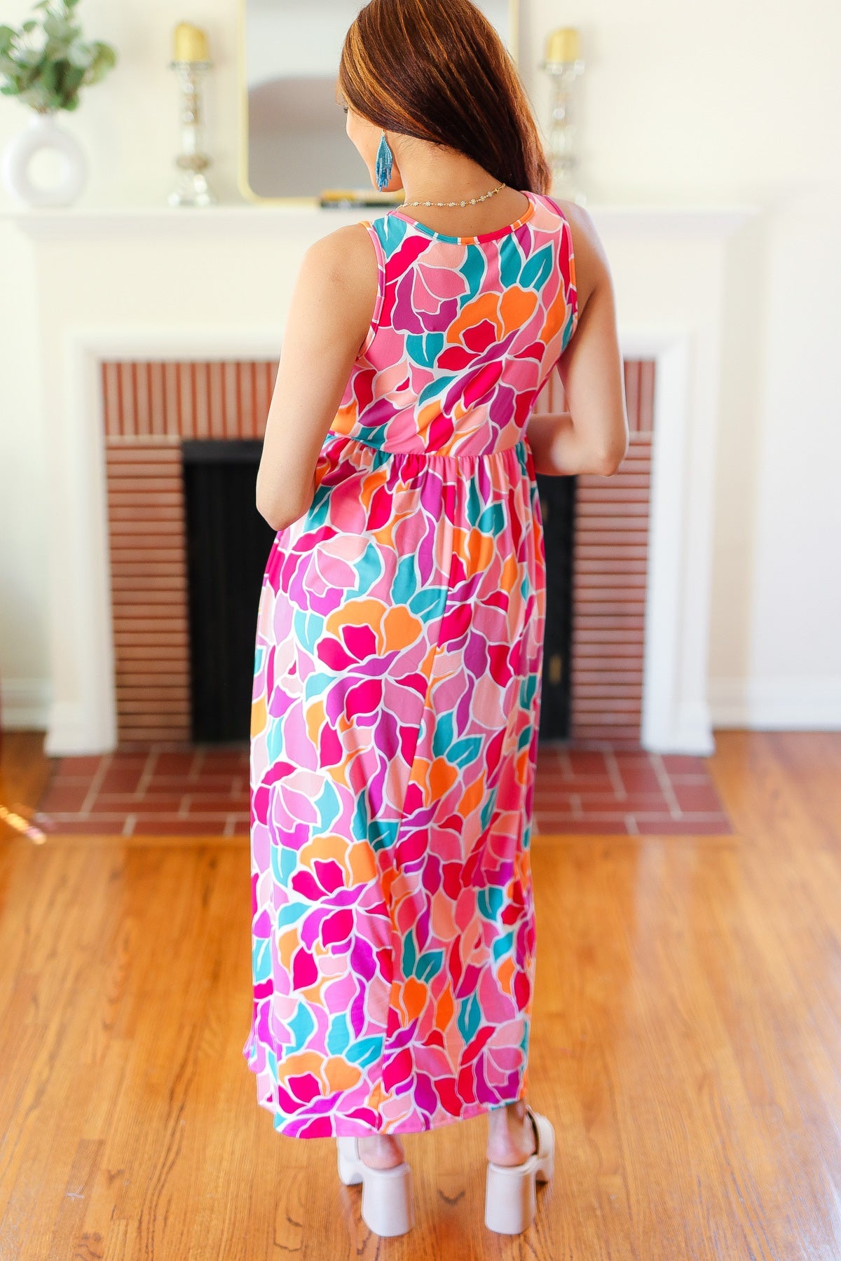 Fuchsia Abstract Floral Fit & Flare Maxi Dress