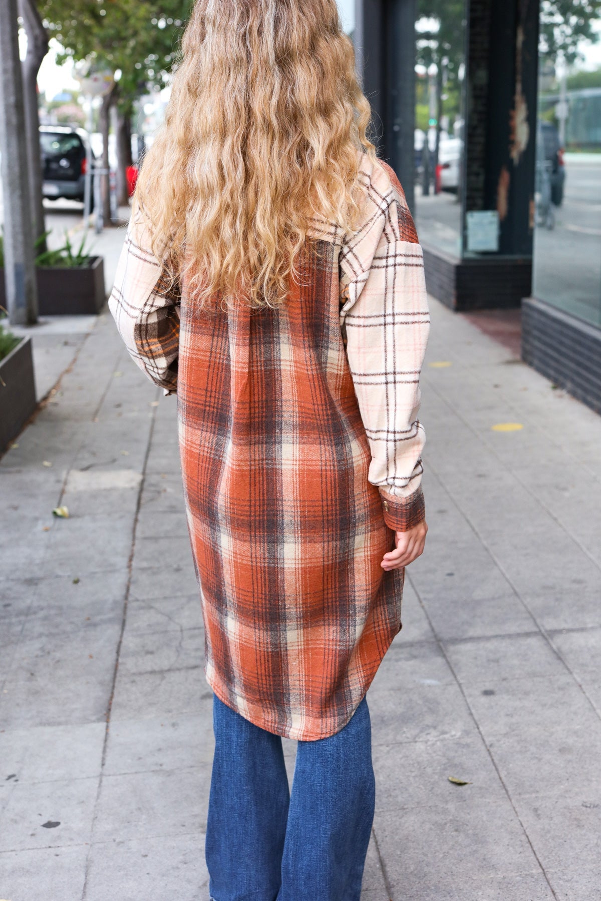 Stand Out Rust & Taupe Color Block Plaid Longline Shacket