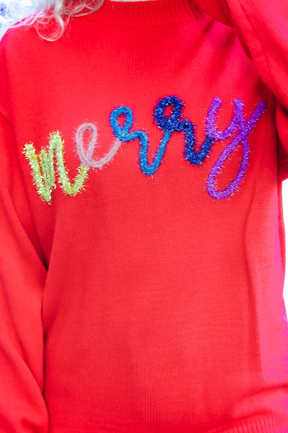 Red Merry Pop Up Lurex Sweater
