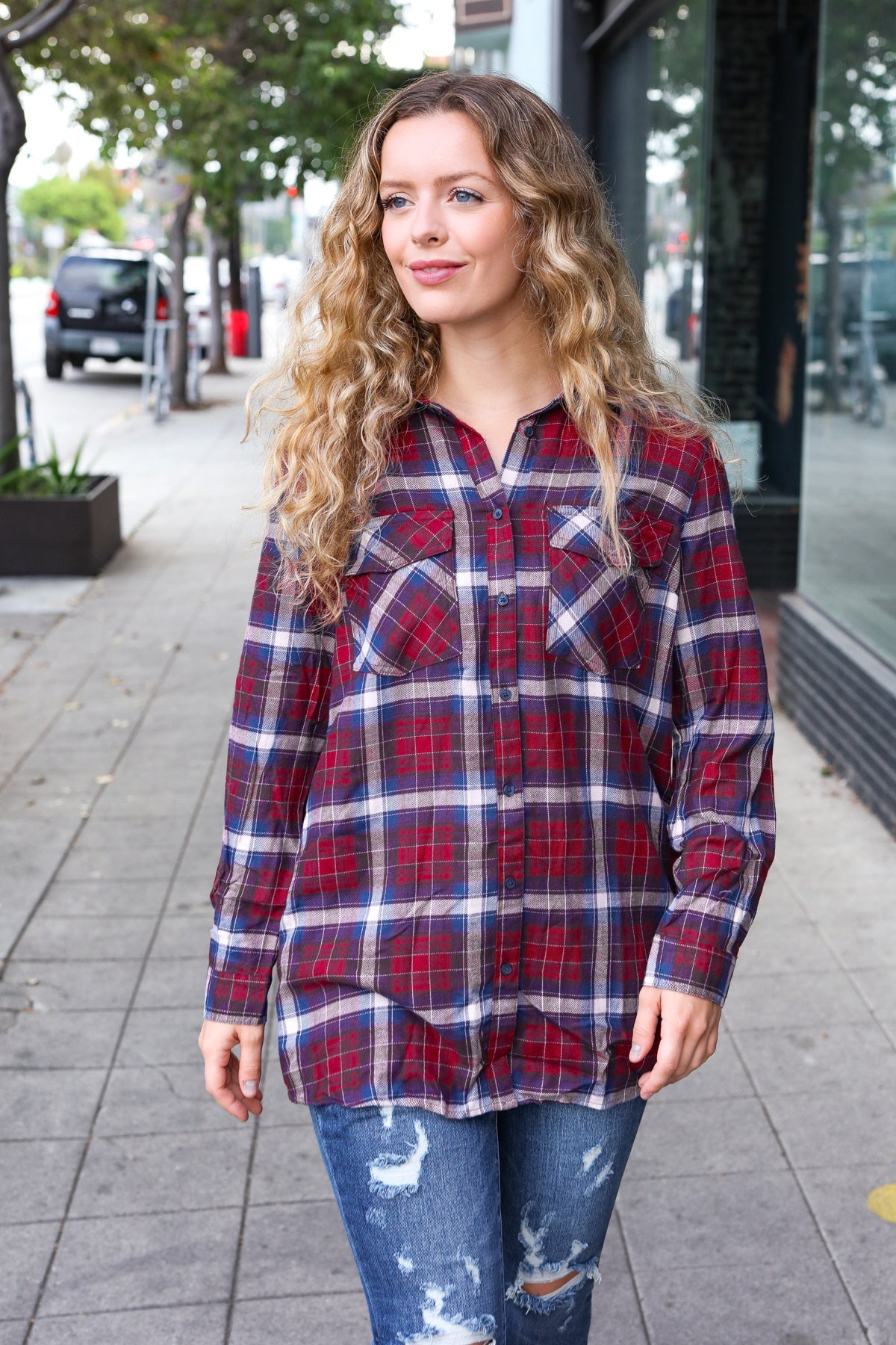 Cabernet Plaid Long Sleeve Shirt