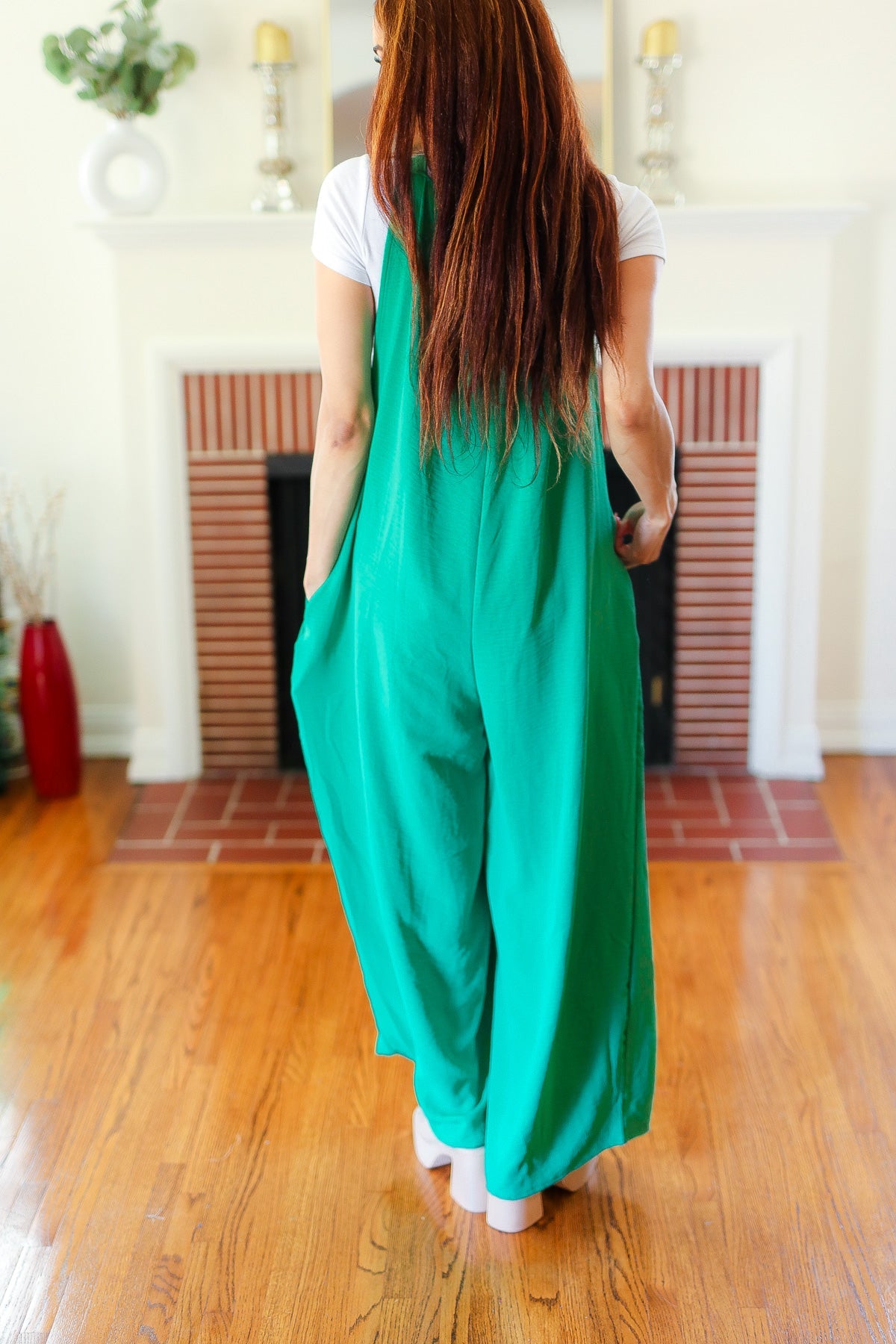 Emerald Wide Leg Suspender Overall Jumpsuit