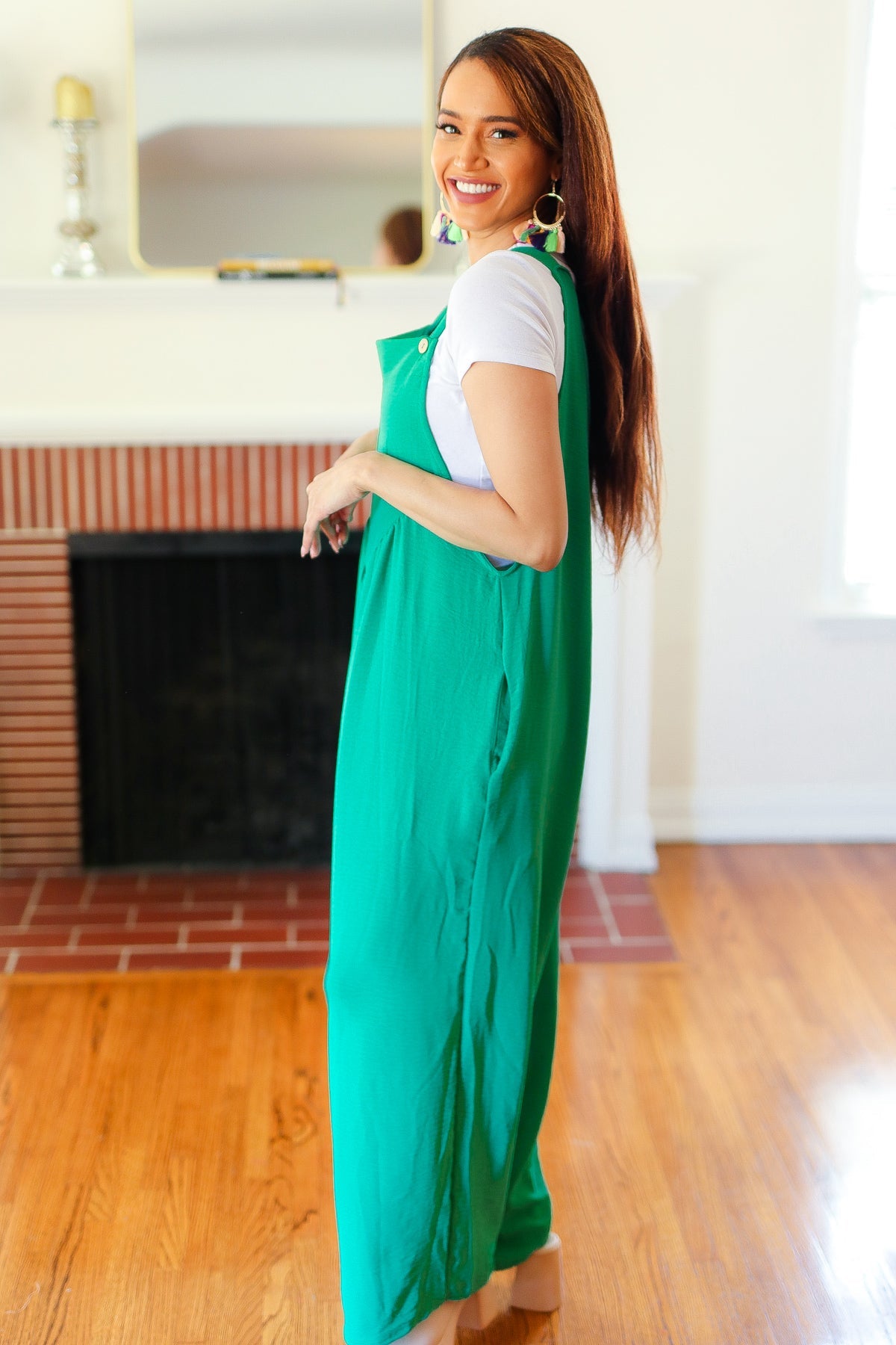 Emerald Wide Leg Suspender Overall Jumpsuit