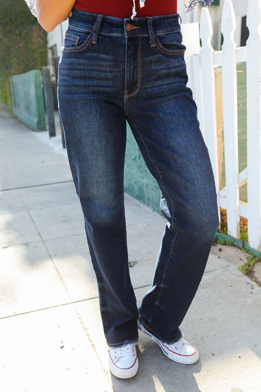 Mid Rise Straight Leg Denim Jeans