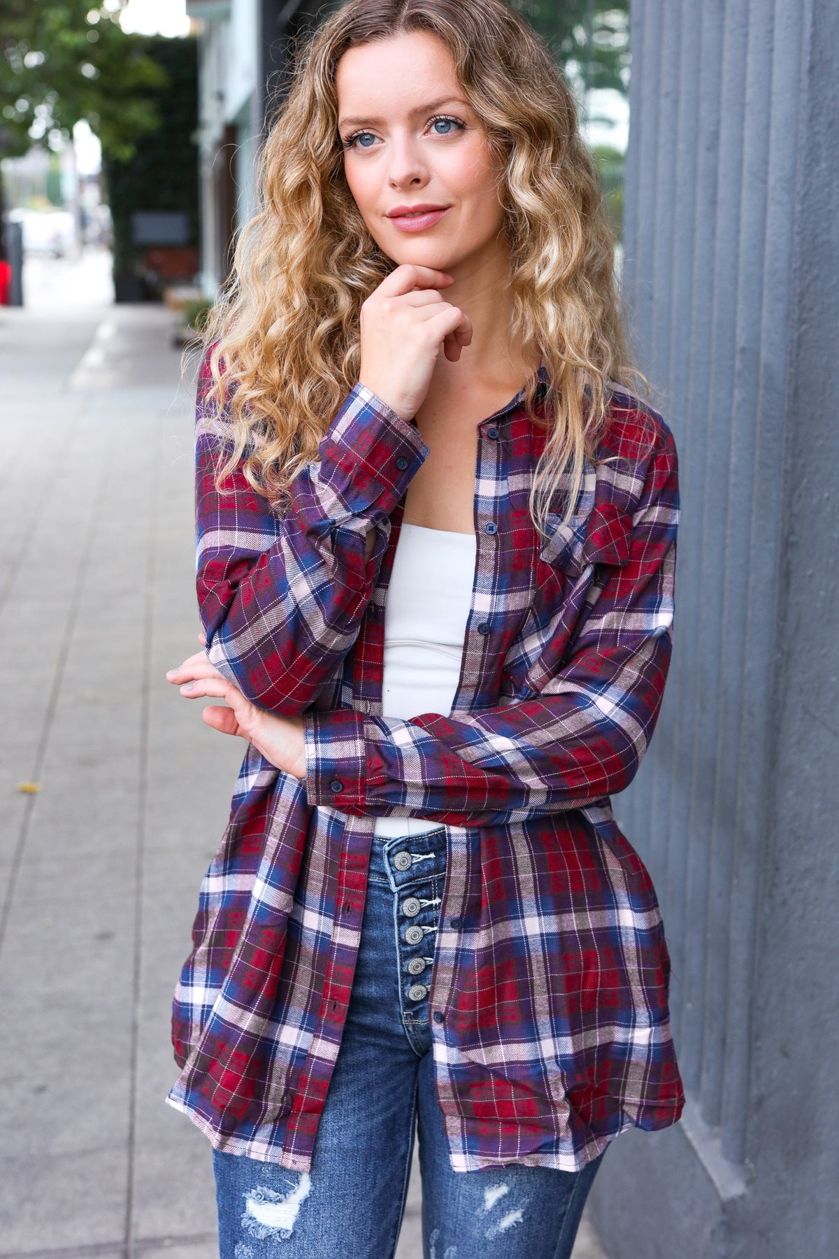 Cabernet Plaid Long Sleeve Shirt