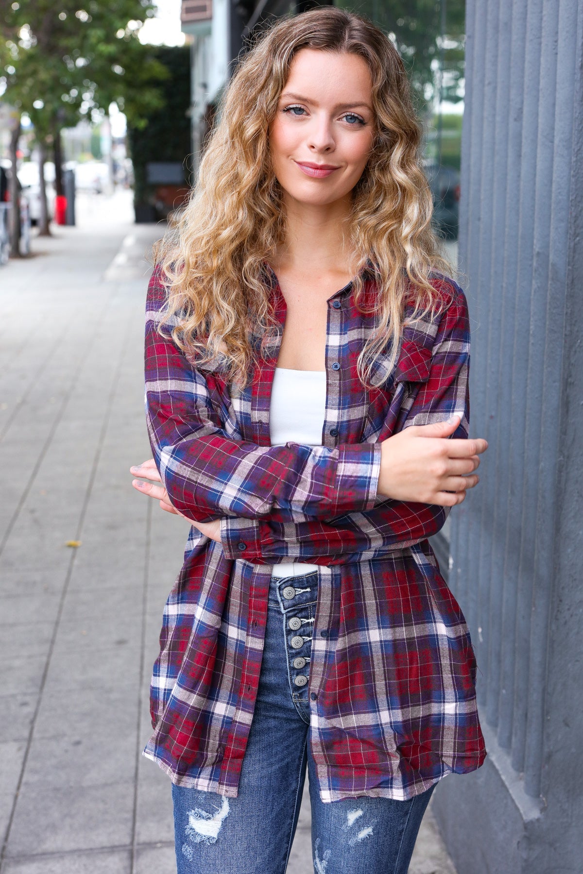 Cabernet Plaid Long Sleeve Shirt