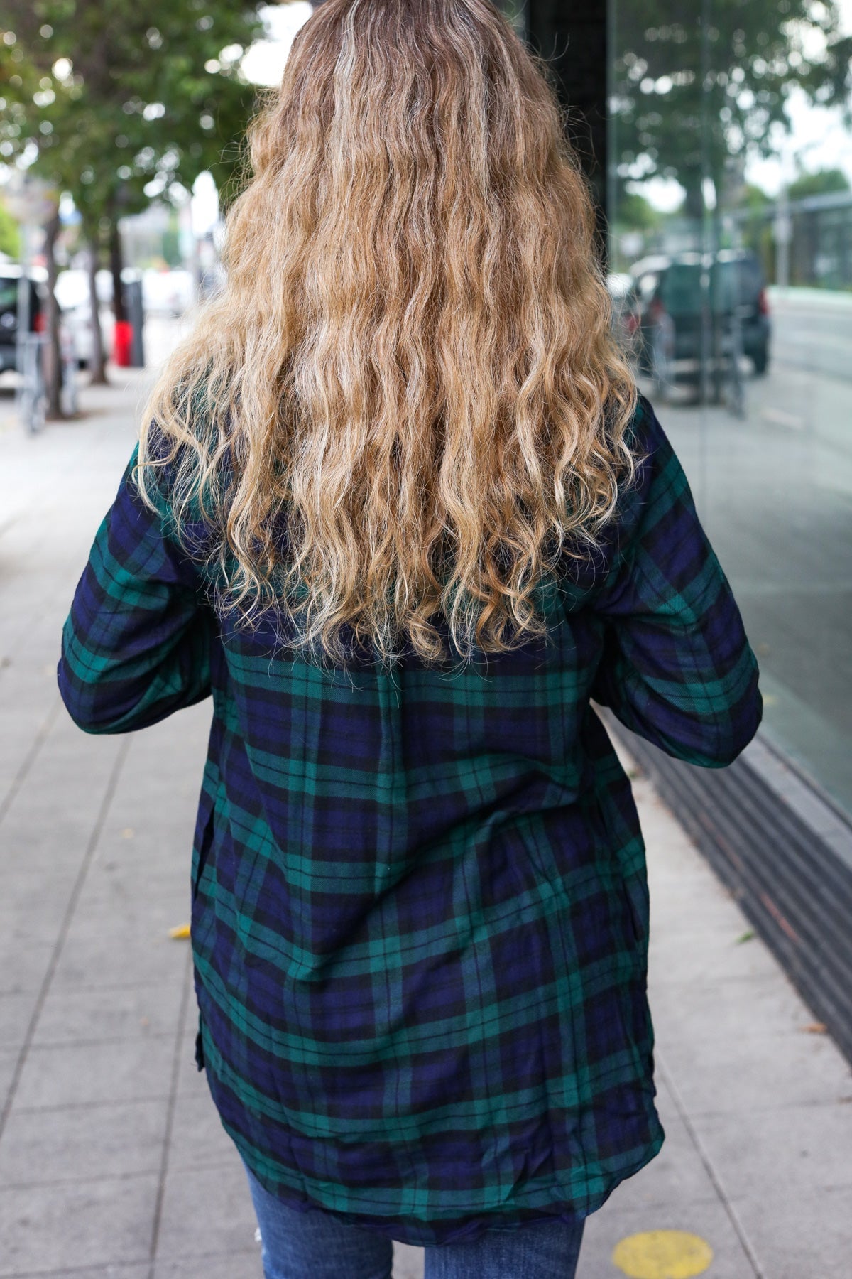 Navy & Green Plaid Long Sleeve Shirt